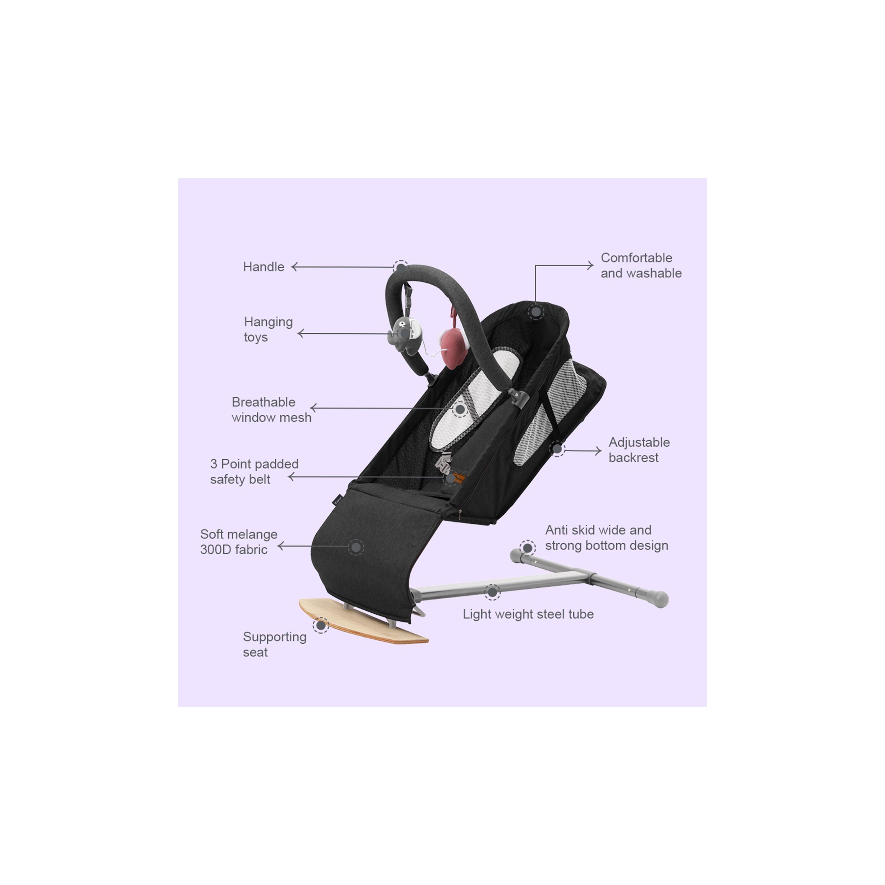 Teknum Baby Bouncer with Grab Toys - Black-baby-infantactivity-bouncers-image-6