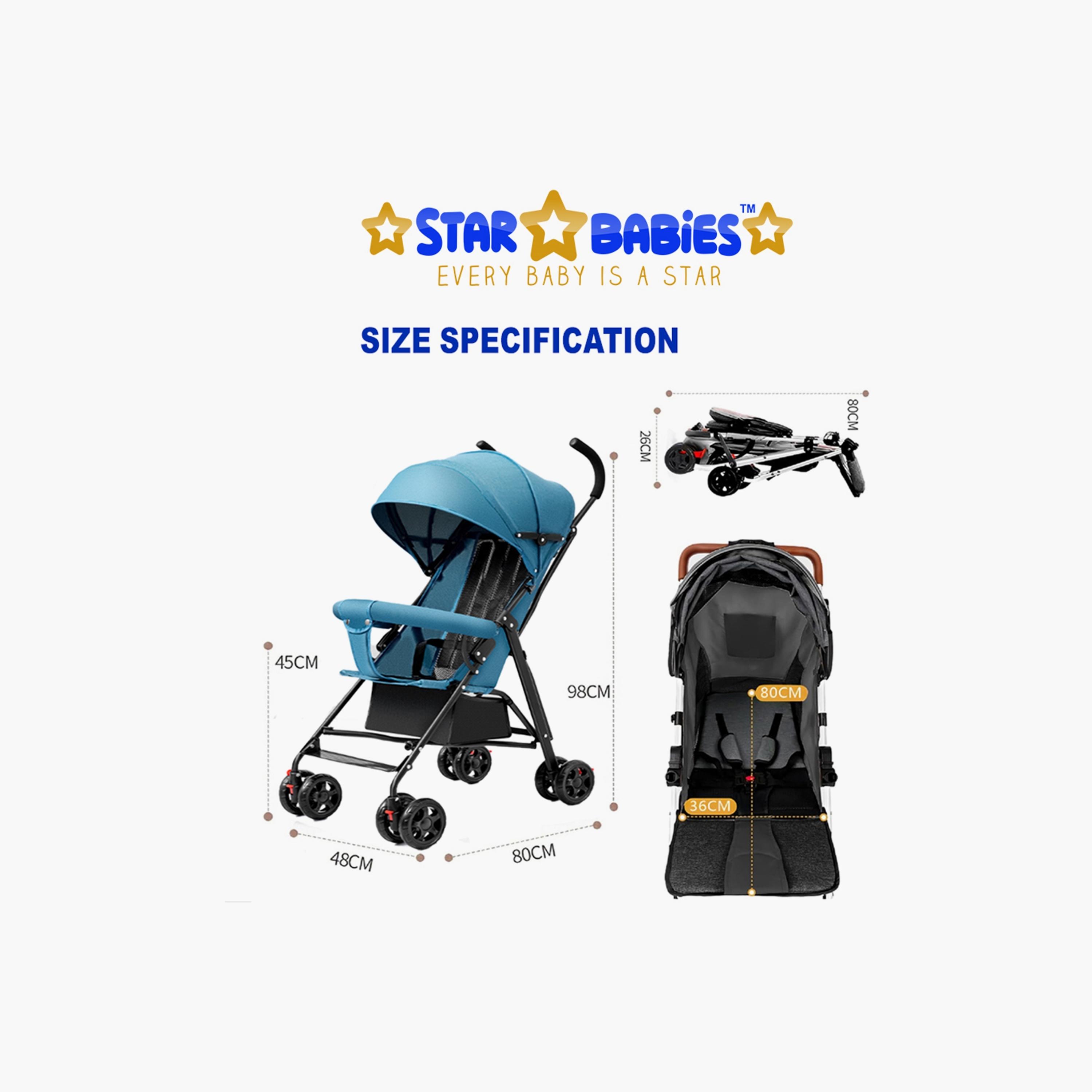 Star Babies Lightweight Foldable & Portable Stroller - 0-4 Years - Blue-baby-gear-strollersandprams-strollers-image-4