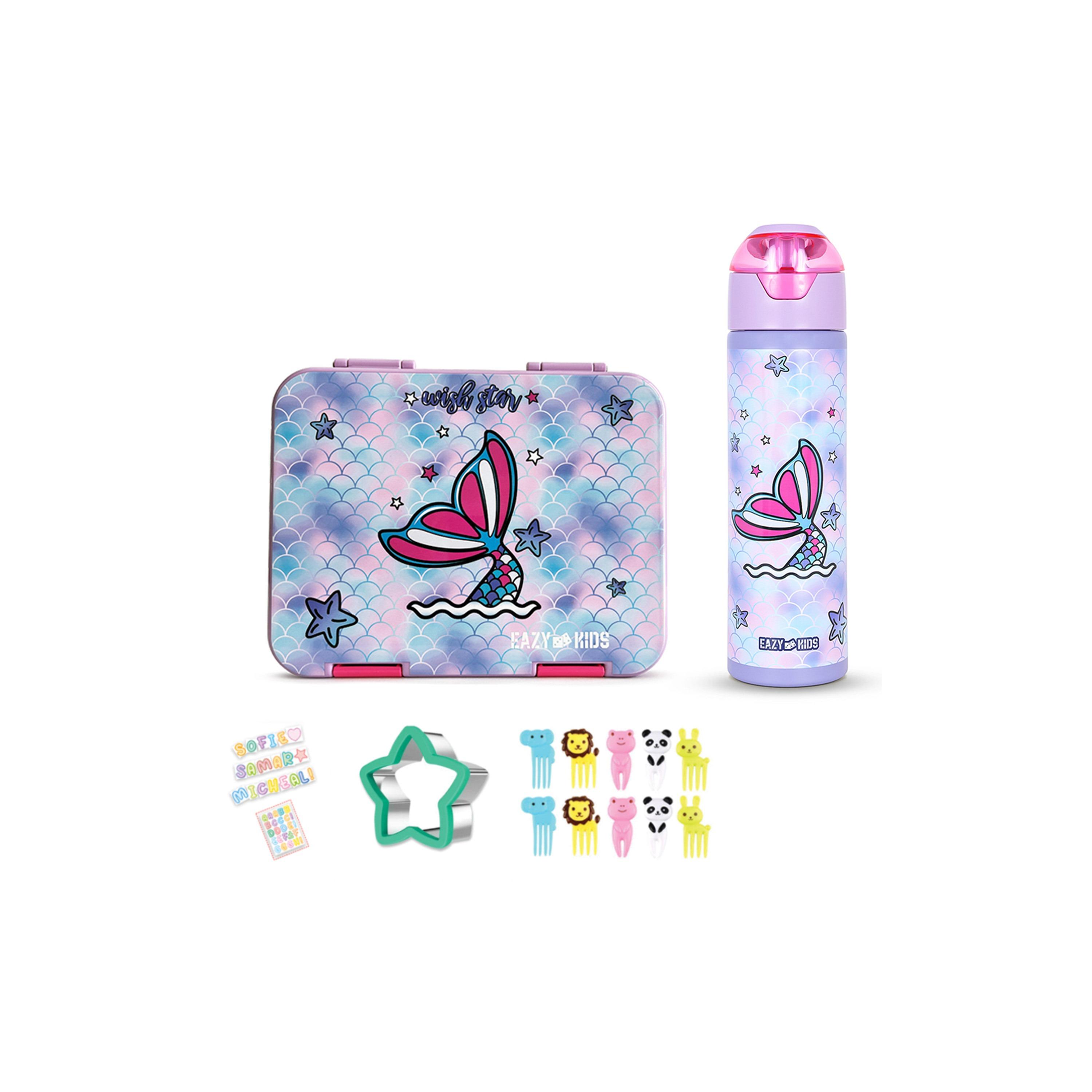 Eazy Kids 6 & 4 Convertible Bento Lunch Box Set - Mermaid - Purple-school-lunchessentials-lunchboxes-image-1