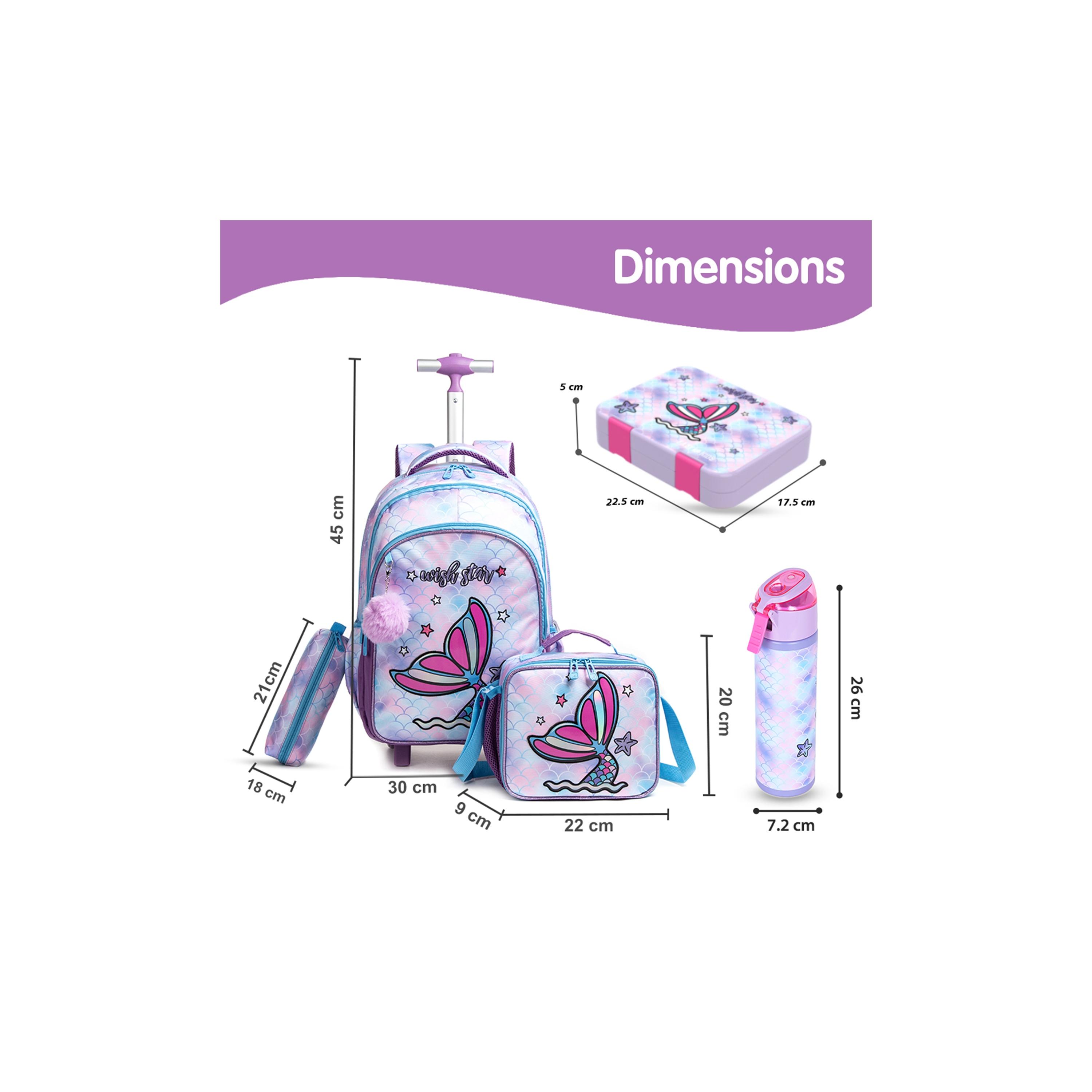 Eazy Kids Set of 5 Mermaid Printed Trolley School Bag Set - Purple - 18 Inch-school-bagsandbackpacks-sets-image-10