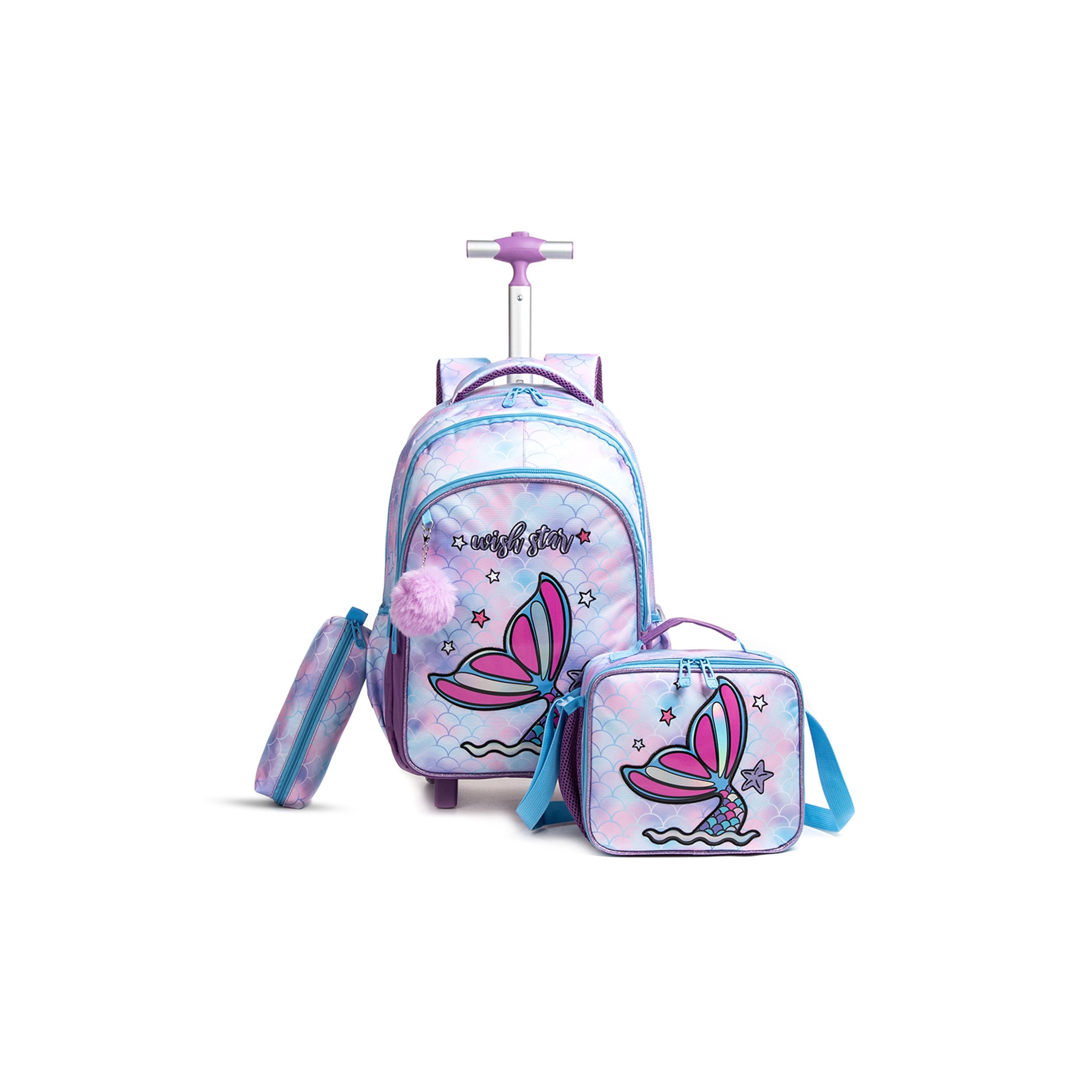 Eazy Kids Set of 5 Mermaid Printed Trolley School Bag Set - Purple - 18 Inch-school-bagsandbackpacks-sets-image-14