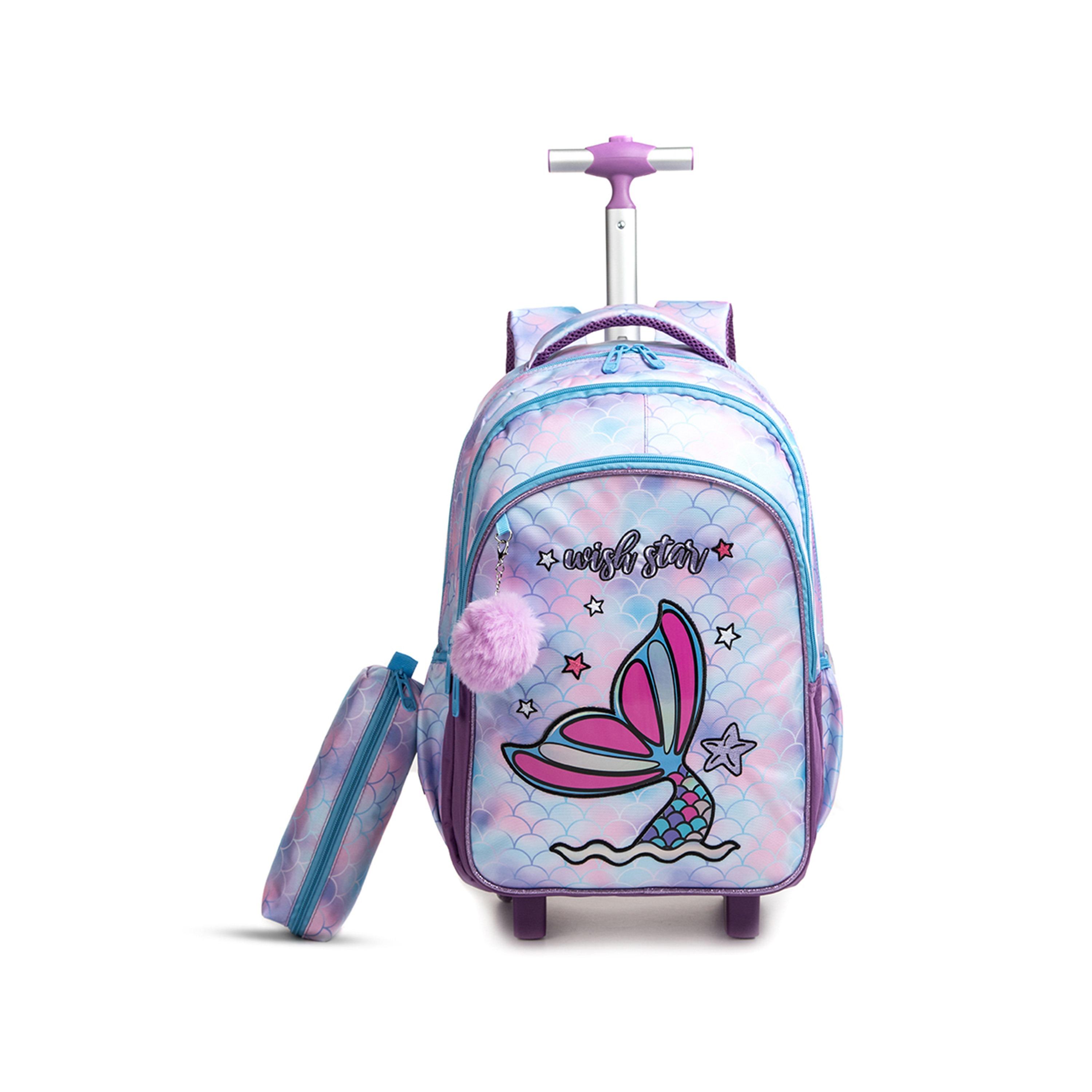 Eazy Kids Set of 5 Mermaid Printed Trolley School Bag Set - Purple - 18 Inch-school-bagsandbackpacks-sets-image-15