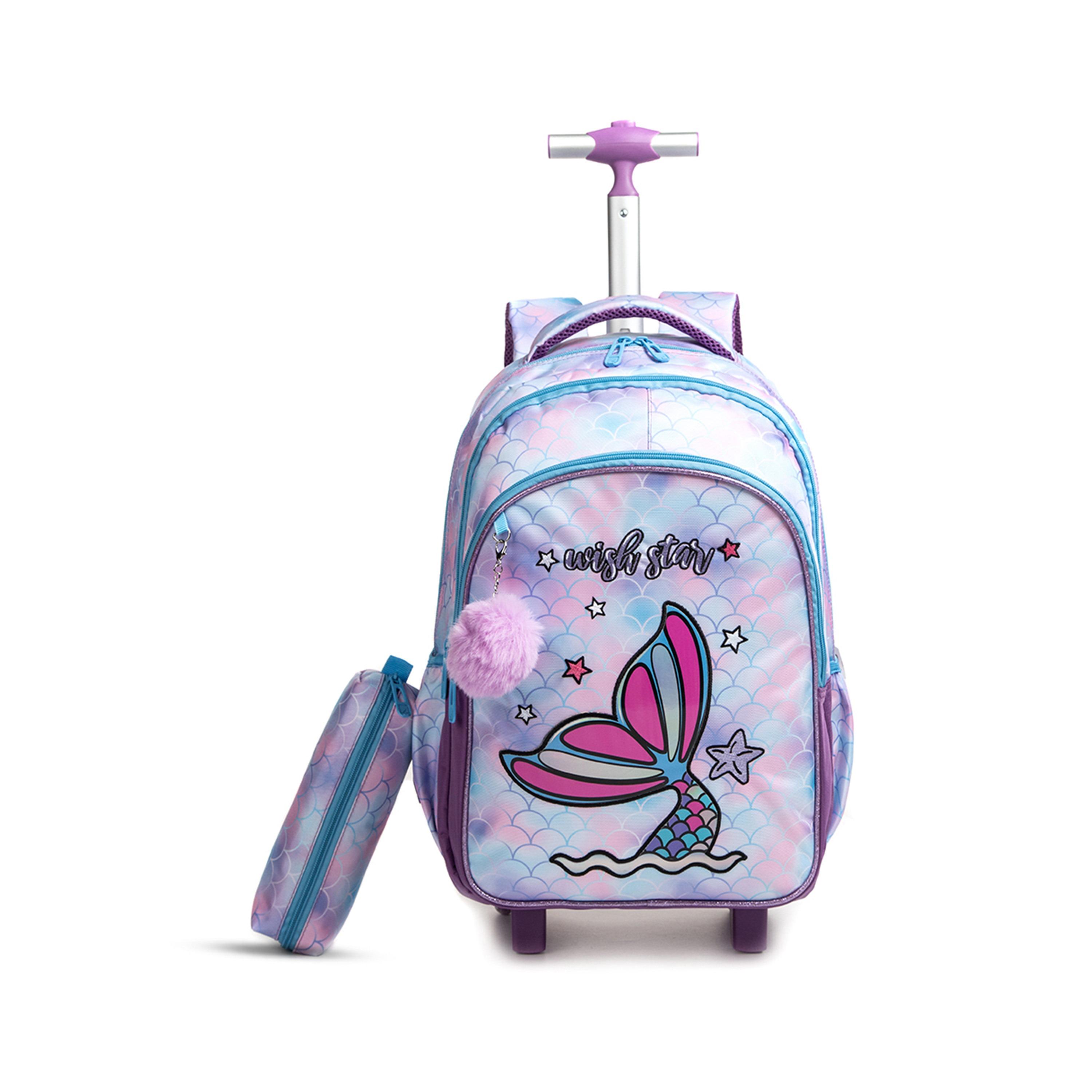 Eazy Kids Set of 4 Mermaid Printed Trolley School Bag Set - Purple - 18 Inch-school-bagsandbackpacks-sets-image-7