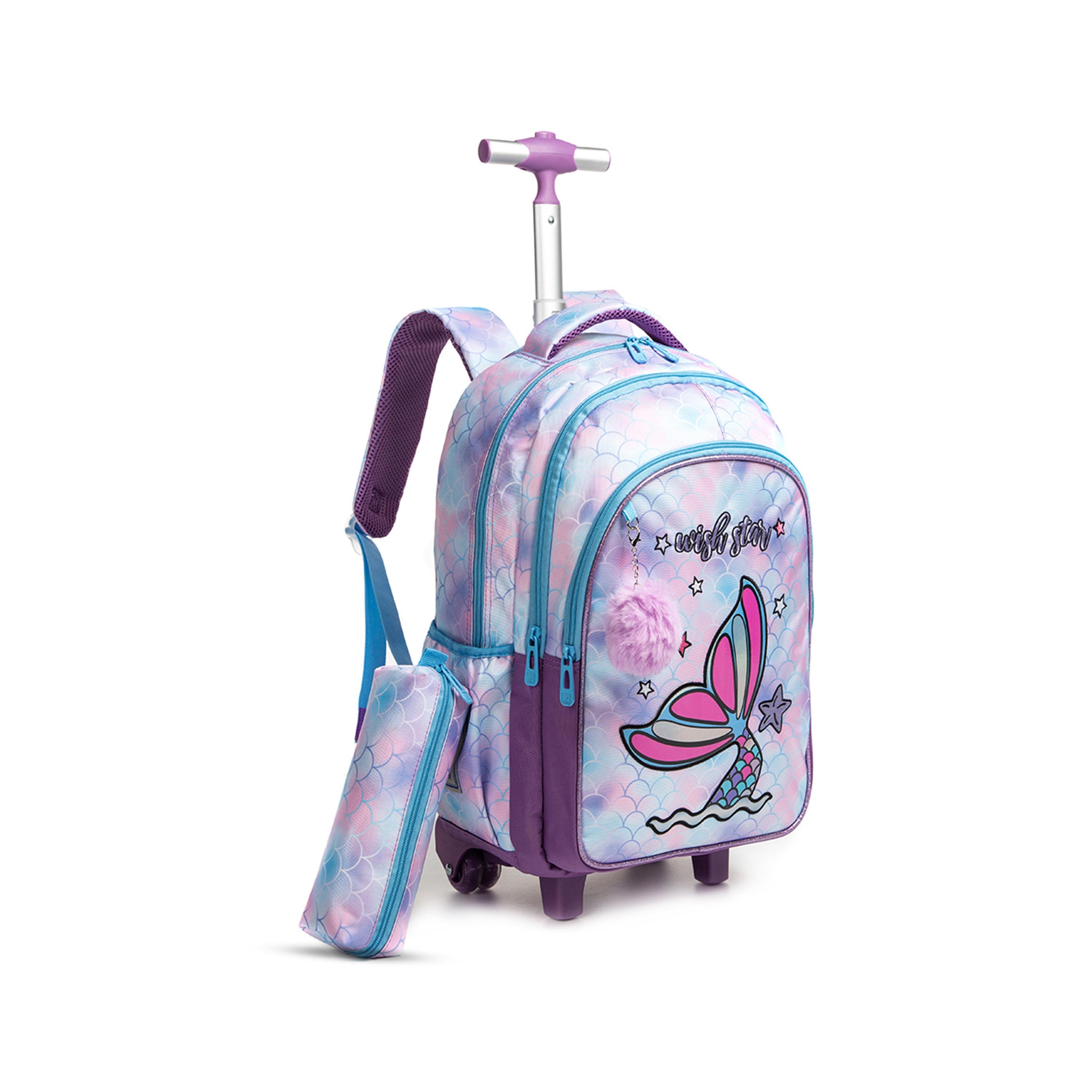Eazy Kids Set of 4 Mermaid Printed Trolley School Bag Set - Purple - 18 Inch-school-bagsandbackpacks-sets-image-8