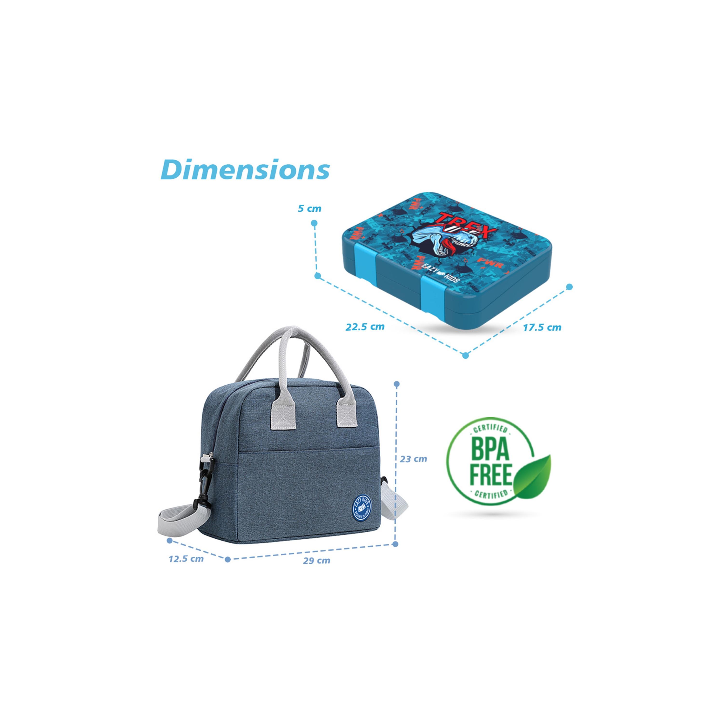مجموعة صندوق غداء بينتو قابل للتحويل 6 و4 من إيزي كيدز - تي ريكس - أزرق-school-lunchessentials-lunchboxes-image-4