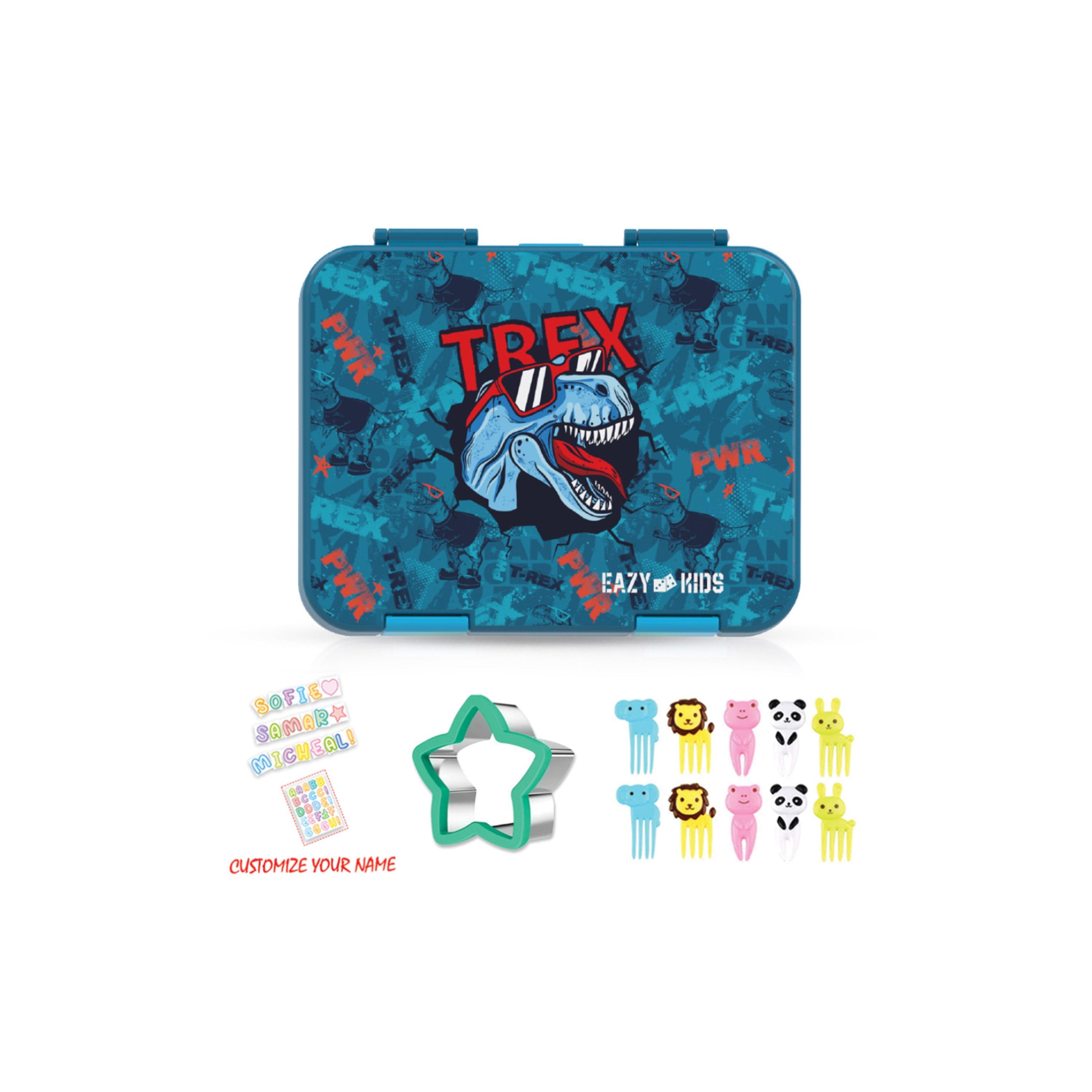 مجموعة صندوق غداء بينتو قابل للتحويل 6 و4 من إيزي كيدز - تي ريكس - أزرق-school-lunchessentials-lunchboxes-image-7