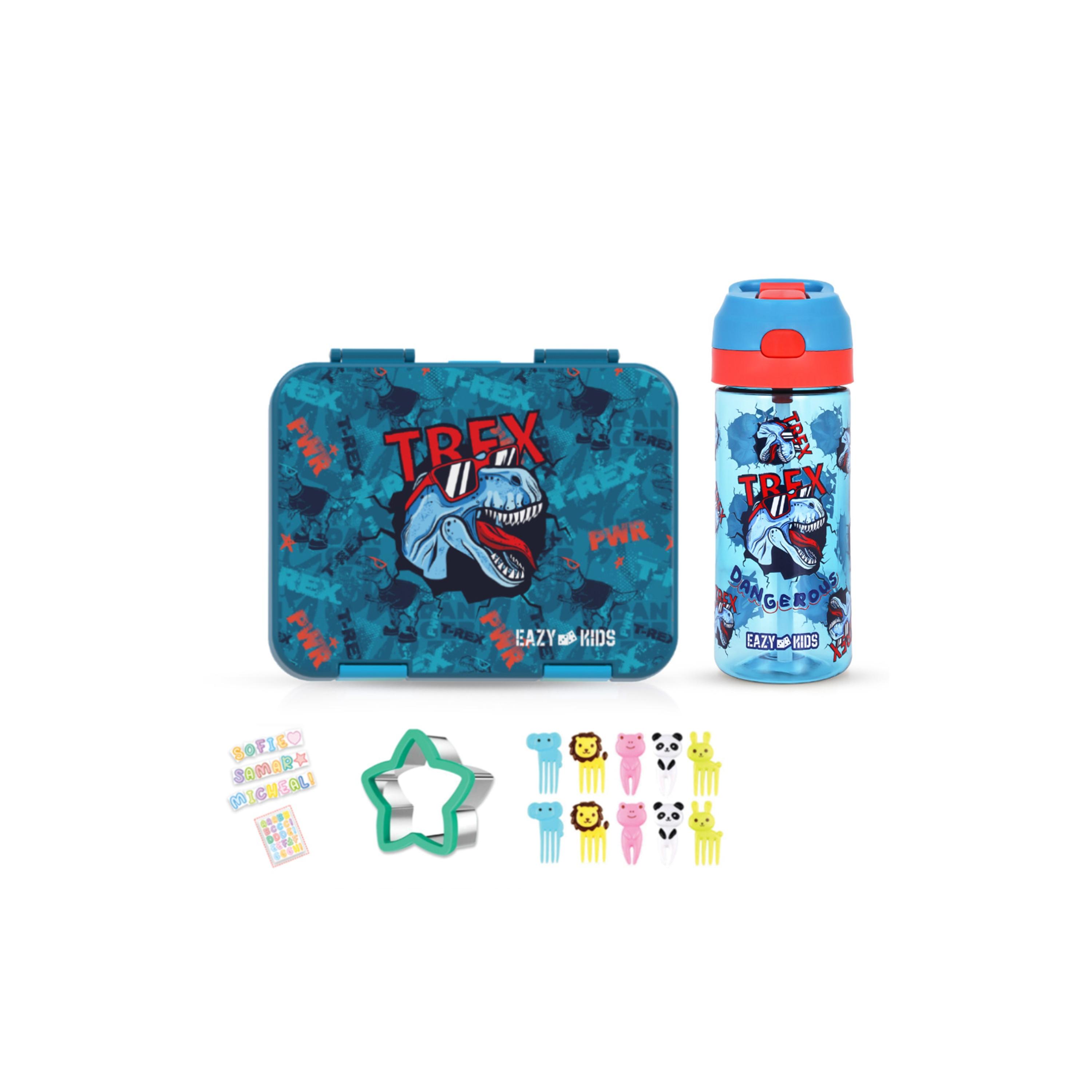 مجموعة صندوق غداء بينتو قابل للتحويل 6 و4 من إيزي كيدز - تي ريكس - أزرق-school-lunchessentials-lunchboxes-image-1