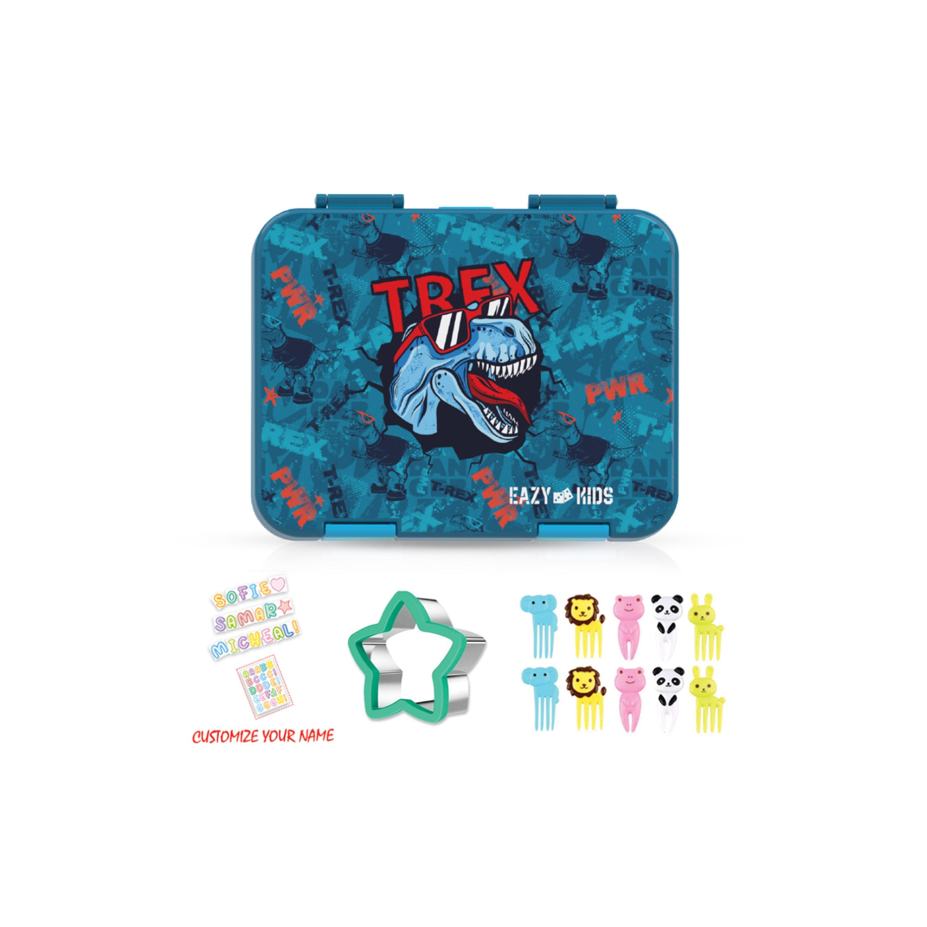 مجموعة صندوق غداء بينتو قابل للتحويل 6 و4 من إيزي كيدز - تي ريكس - أزرق-school-lunchessentials-lunchboxes-image-5