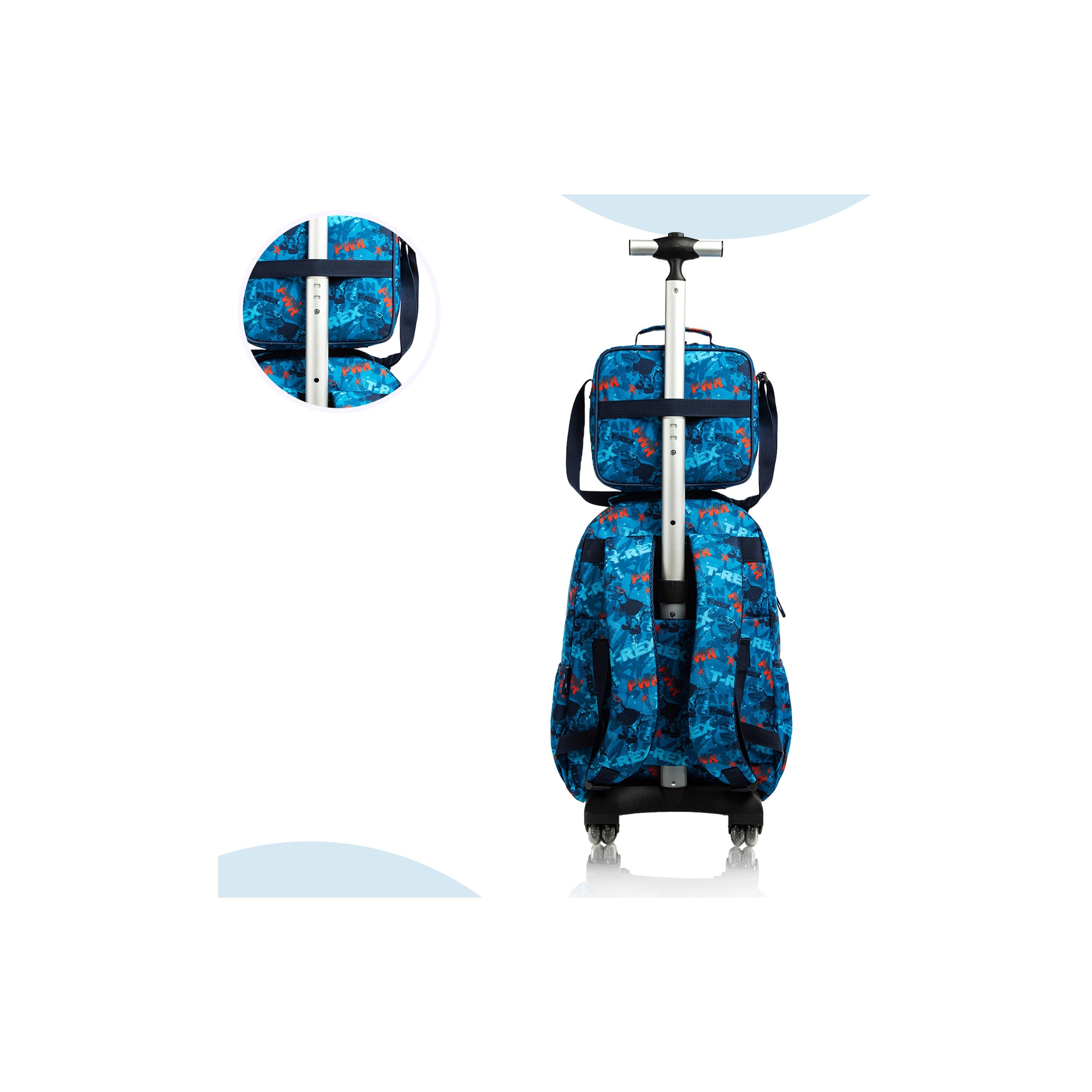 Eazy Kids Set of 5 T-Rex Dinosaur Printed Trolley School Bag Set - Blue - 18 Inch-school-bagsandbackpacks-sets-image-2