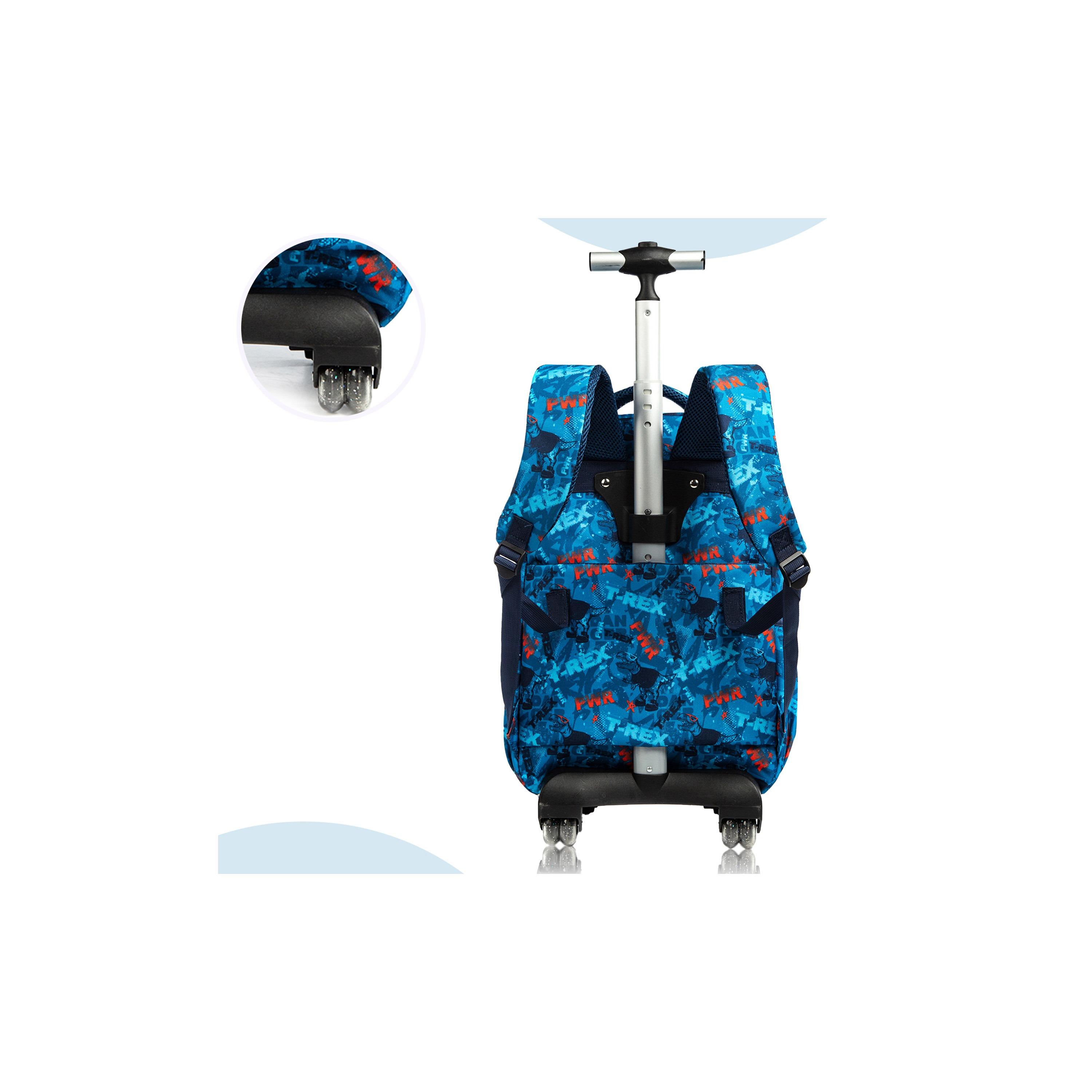 Eazy Kids Set of 5 T-Rex Dinosaur Printed Trolley School Bag Set - Blue - 18 Inch-school-bagsandbackpacks-sets-image-20