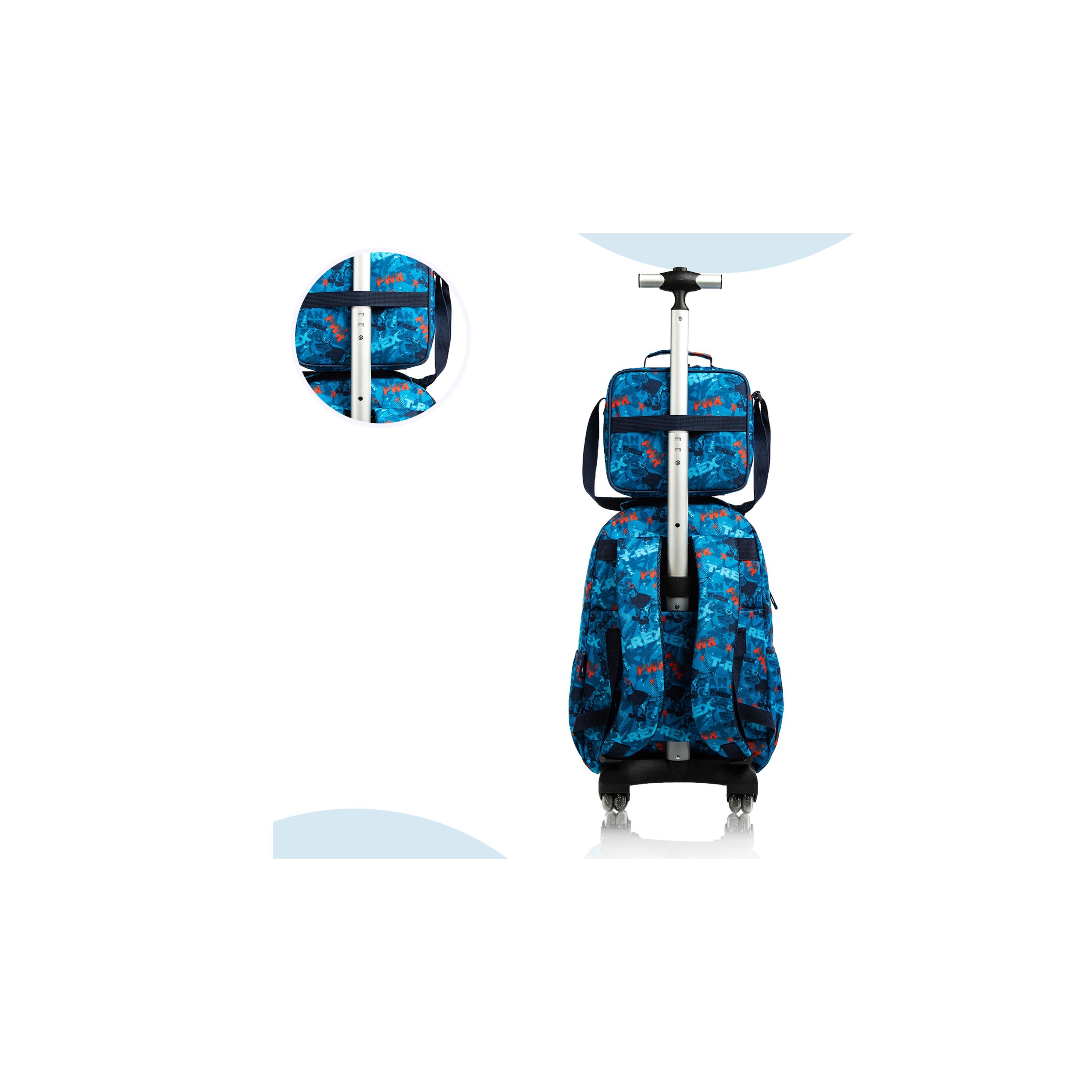 Eazy Kids Set of 4 T-Rex Dinosaur Printed Trolley School Bag Set - Blue - 18 Inch-school-bagsandbackpacks-sets-image-2