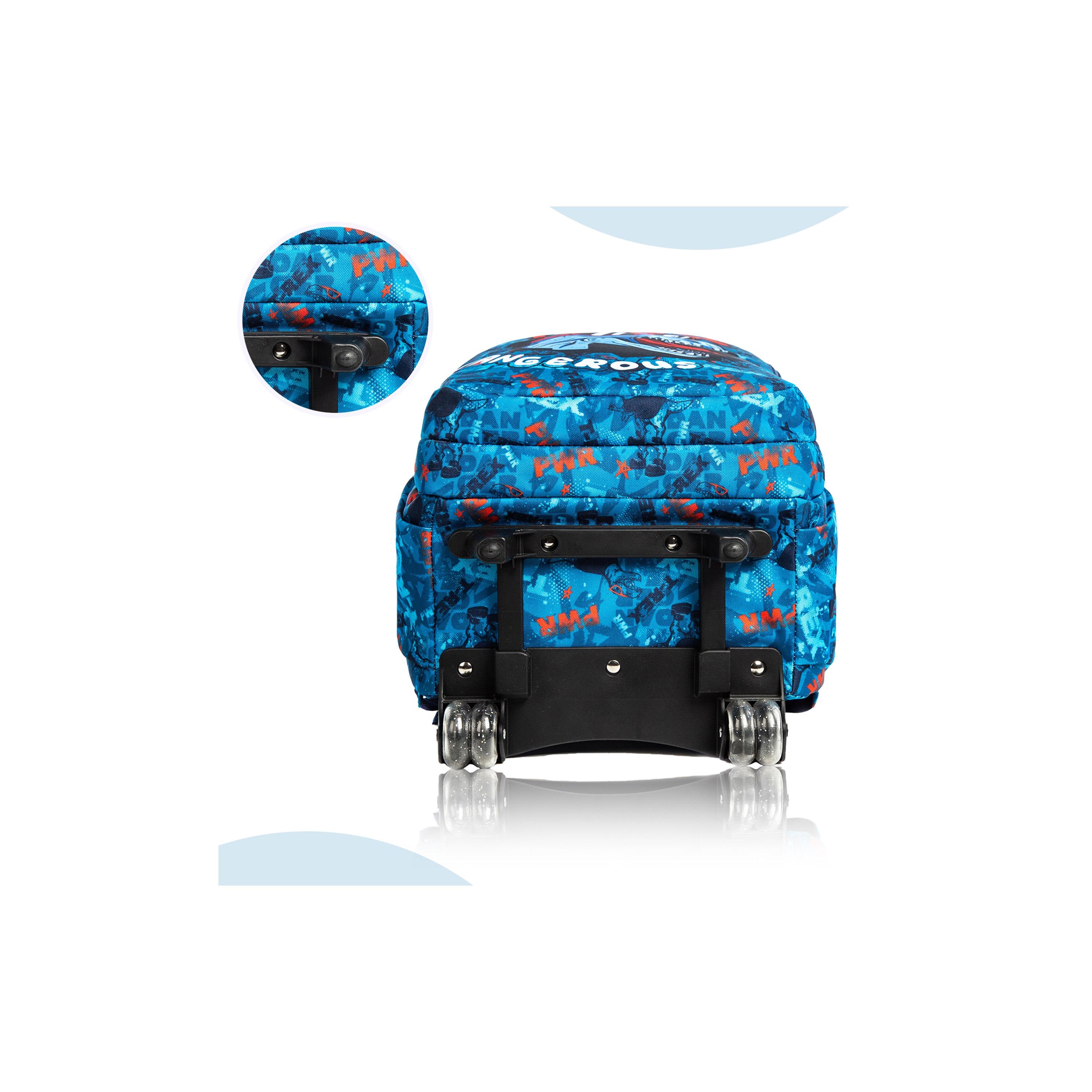 Eazy Kids Set of 4 T-Rex Dinosaur Printed Trolley School Bag Set - Blue - 18 Inch-school-bagsandbackpacks-sets-image-3