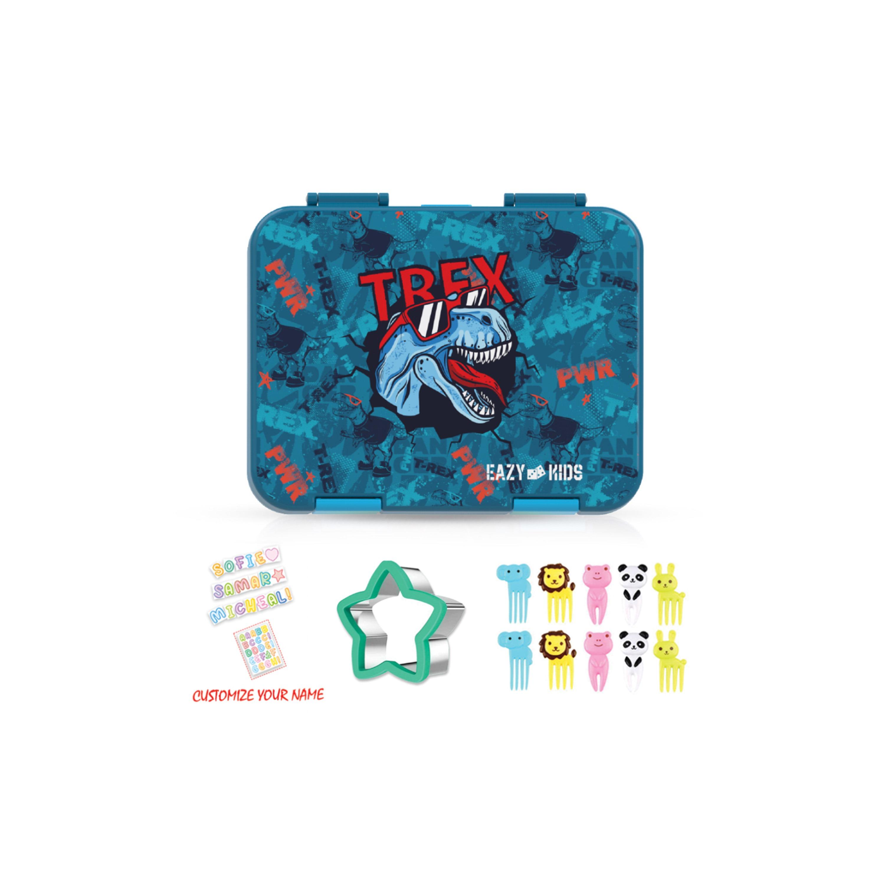 Eazy Kids Set of 4 T-Rex Dinosaur Printed Trolley School Bag Set - Blue - 18 Inch-school-bagsandbackpacks-sets-image-6