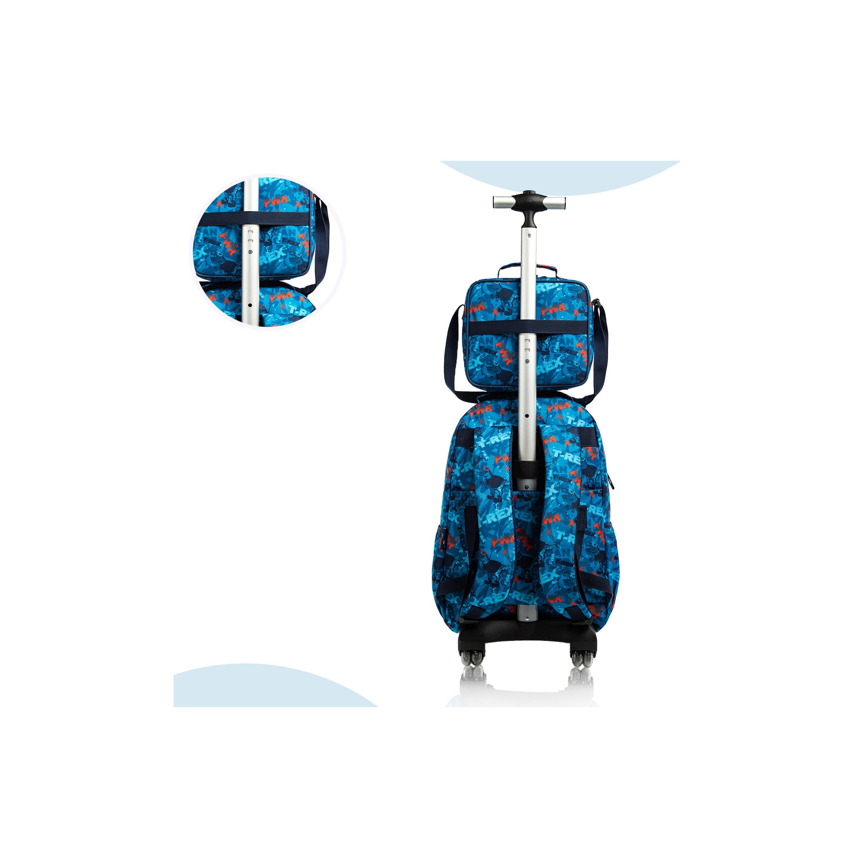 Eazy Kids Set of 4 T-Rex Dinosaur Printed Trolley School Bag Set - Blue - 18 Inch-school-bagsandbackpacks-sets-image-17