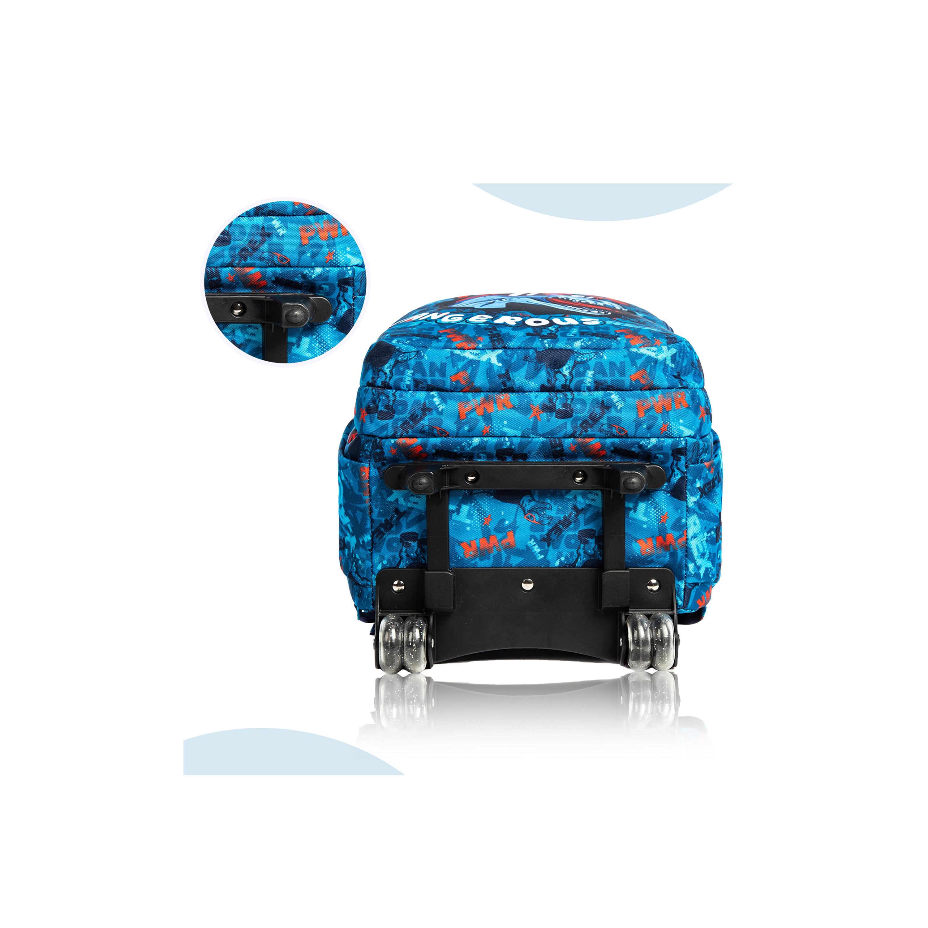 Eazy Kids Set of 4 T-Rex Dinosaur Printed Trolley School Bag Set - Blue - 18 Inch-school-bagsandbackpacks-sets-image-18