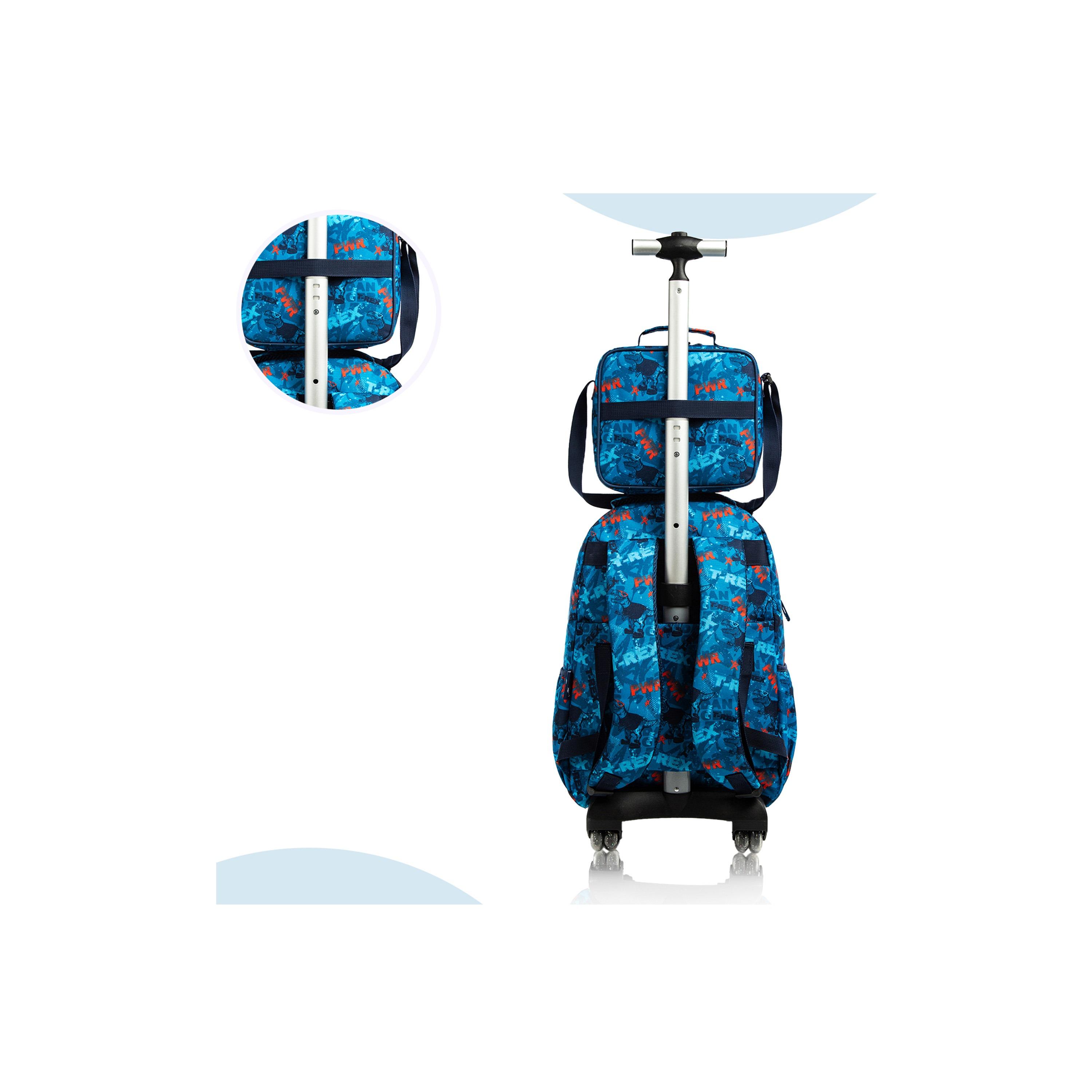 Eazy Kids Set of 4 T-Rex Dinosaur Printed Trolley School Bag Set - Blue - 18 Inch-school-bagsandbackpacks-sets-image-15