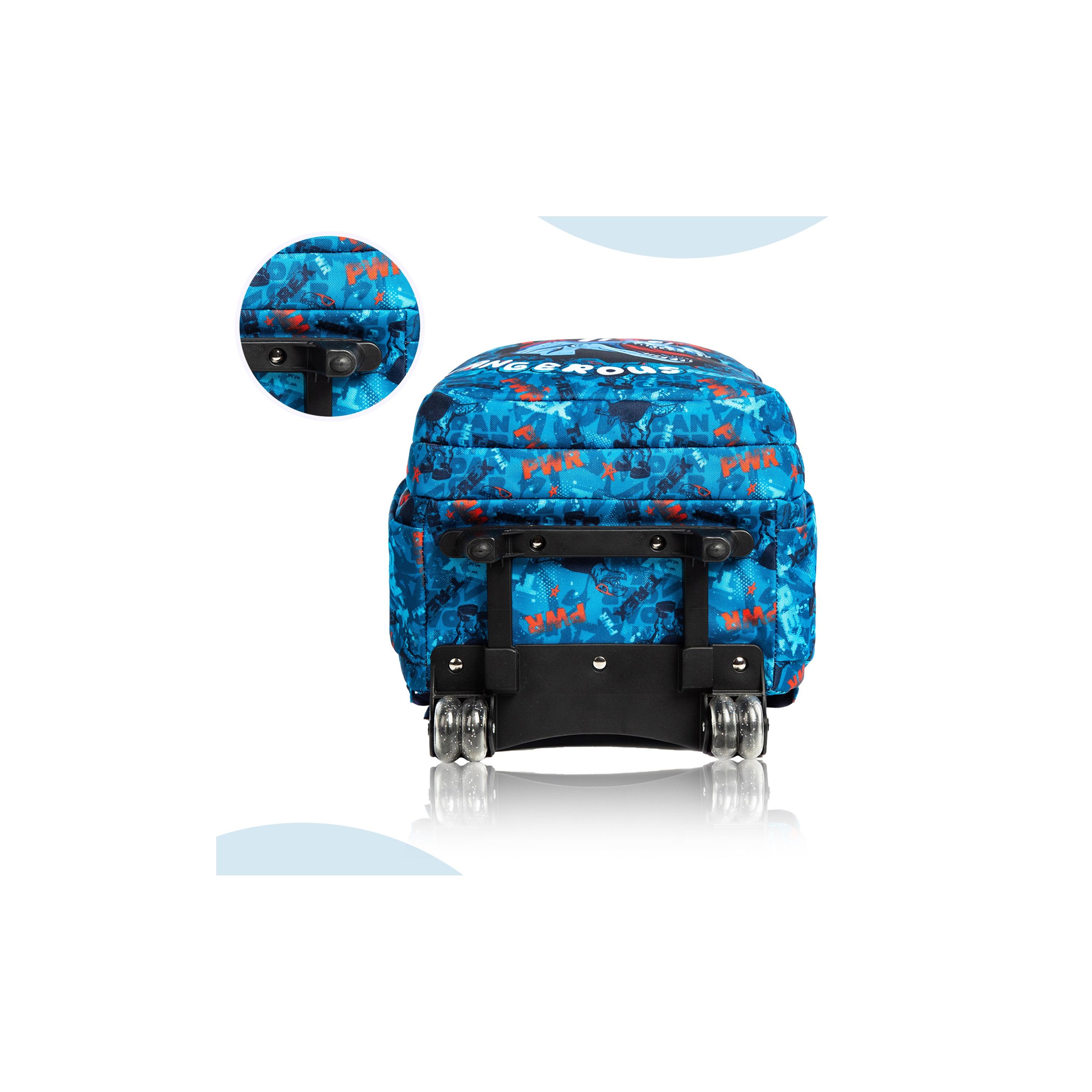 Eazy Kids Set of 4 T-Rex Dinosaur Printed Trolley School Bag Set - Blue - 18 Inch-school-bagsandbackpacks-sets-image-16
