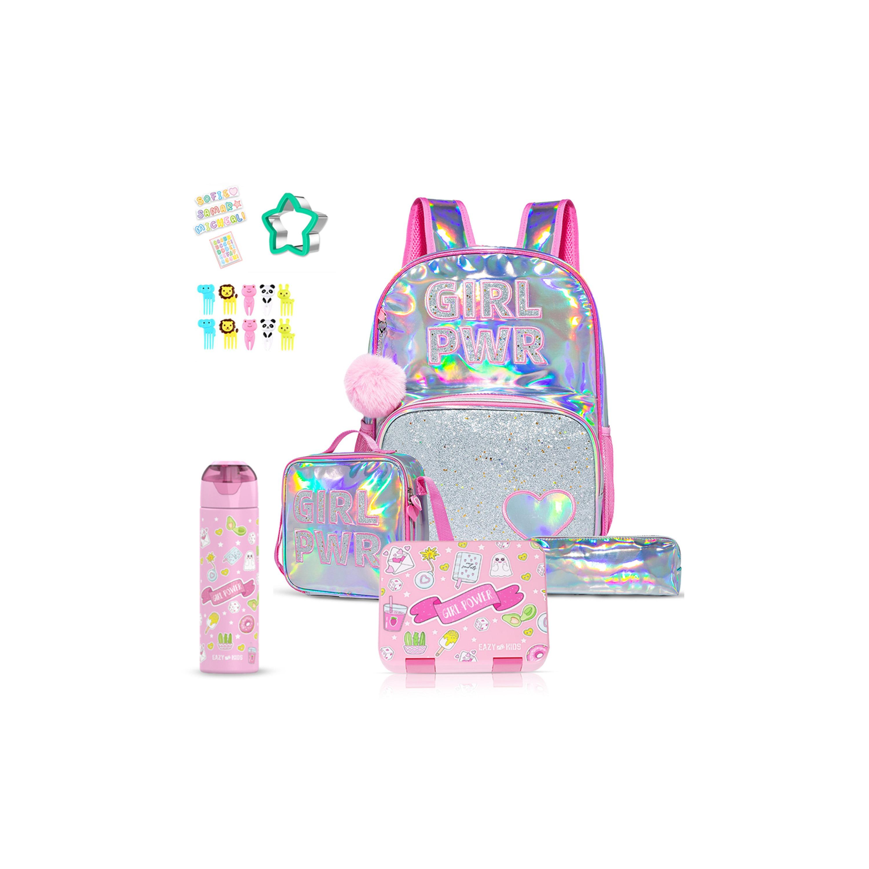 Eazy Kids Set of 5 Girl Things Printed School Bag Set - Pink - 18 Inch-school-bagsandbackpacks-sets-image-1