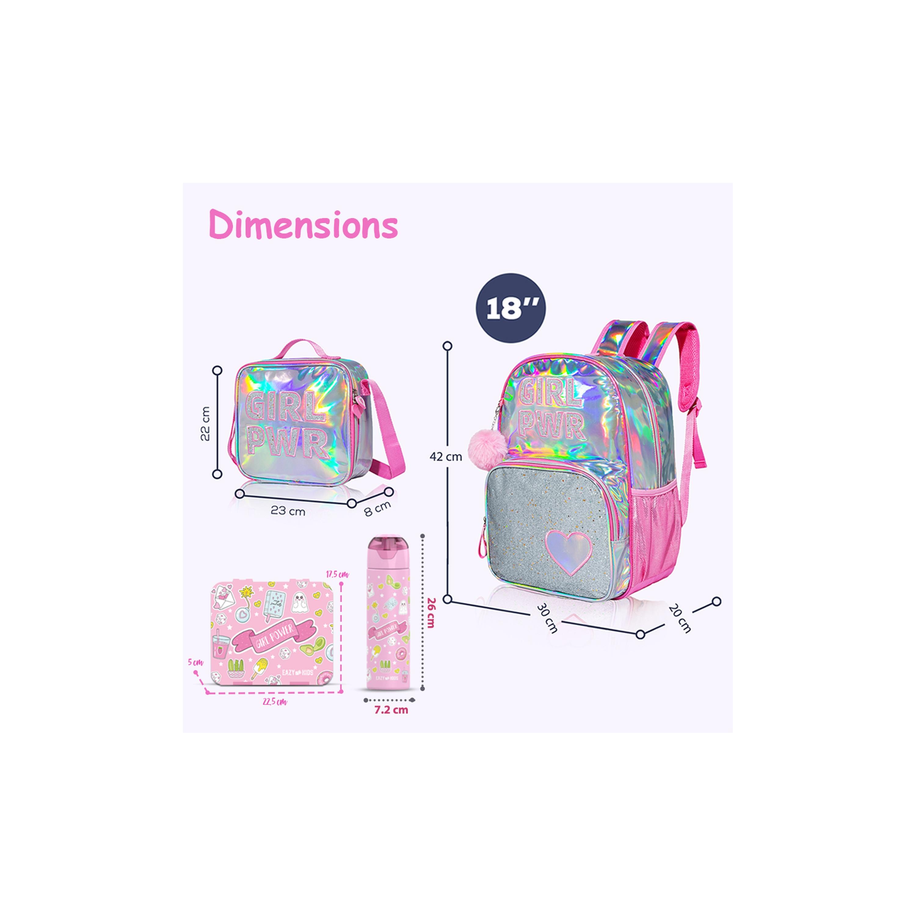 Eazy Kids Set of 5 Girl Things Printed School Bag Set - Pink - 18 Inch-school-bagsandbackpacks-sets-image-24