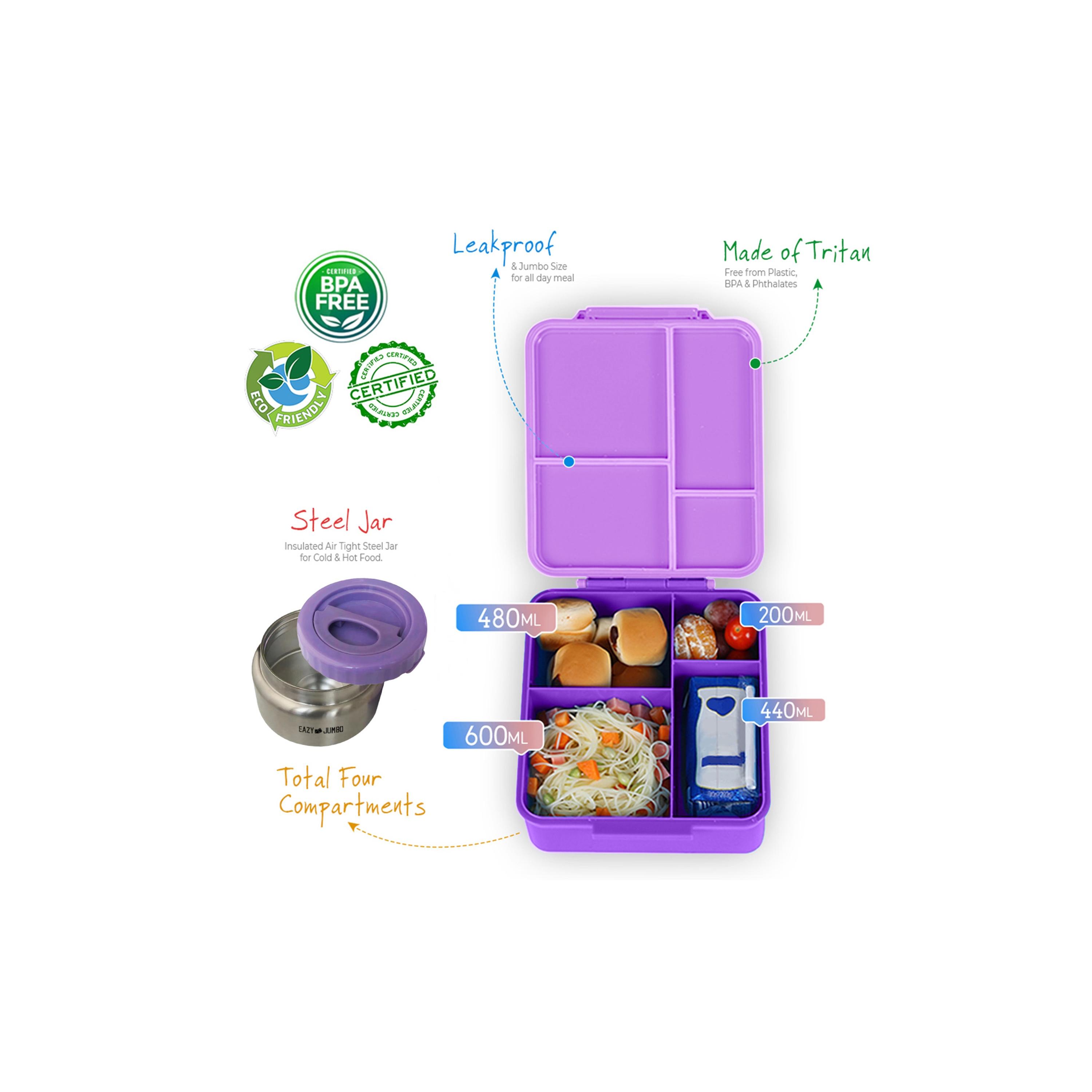 صندوق غداء بينتو جامبو مع حقيبة غداء وترمس وبرطمان غمس من إيزي كيدز-school-lunchessentials-lunchboxes-image-11