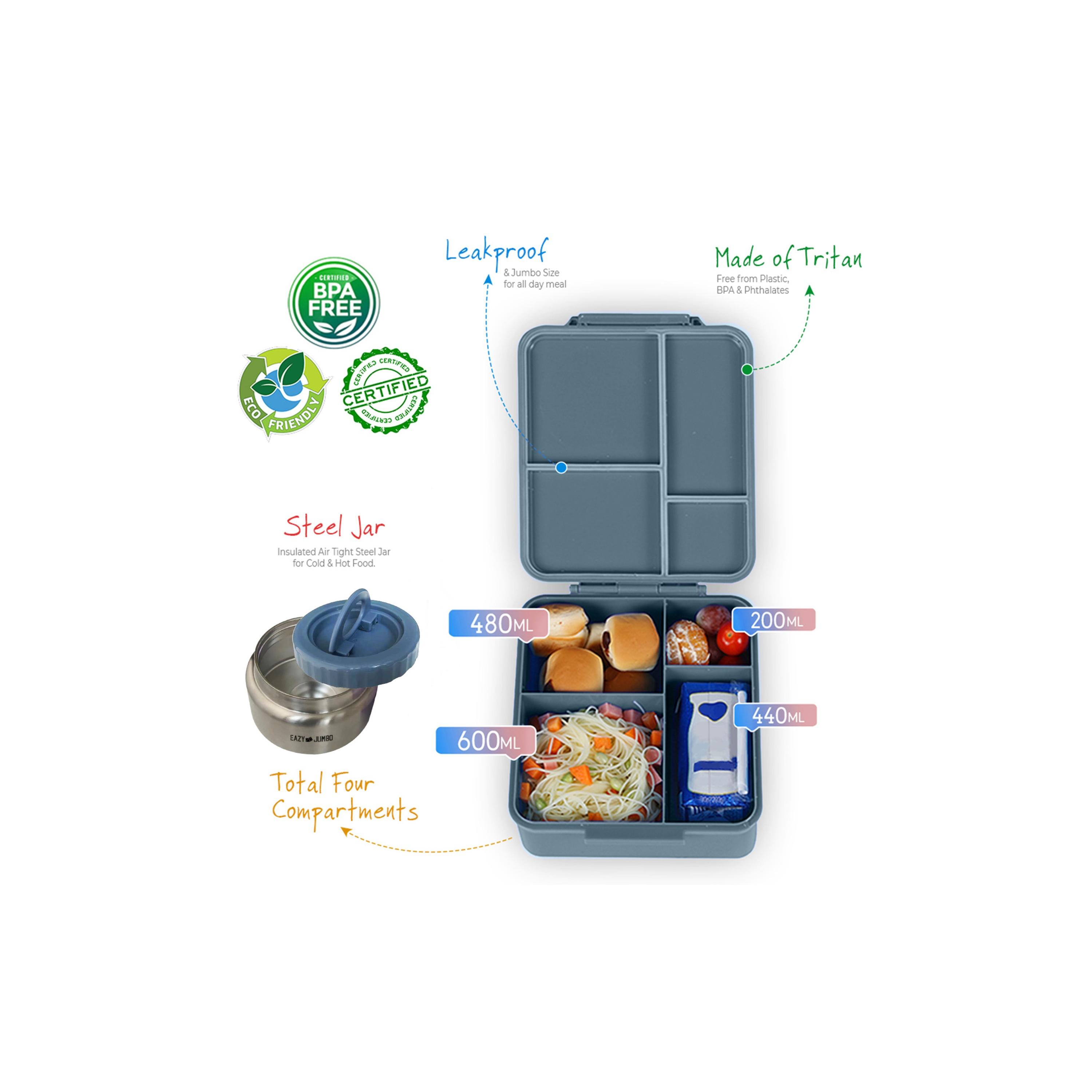 صندوق غداء بينتو جامبو مع حقيبة غداء وترمس وبرطمان غمس من إيزي كيدز-school-lunchessentials-lunchboxes-image-14