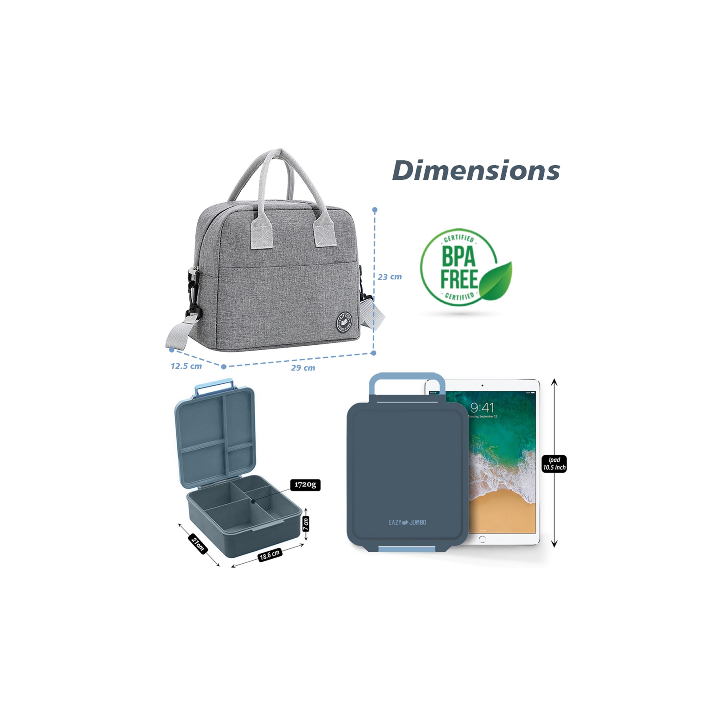 صندوق غداء بينتو جامبو مع حقيبة غداء وترمس وبرطمان غمس من إيزي كيدز-school-lunchessentials-lunchboxes-image-7