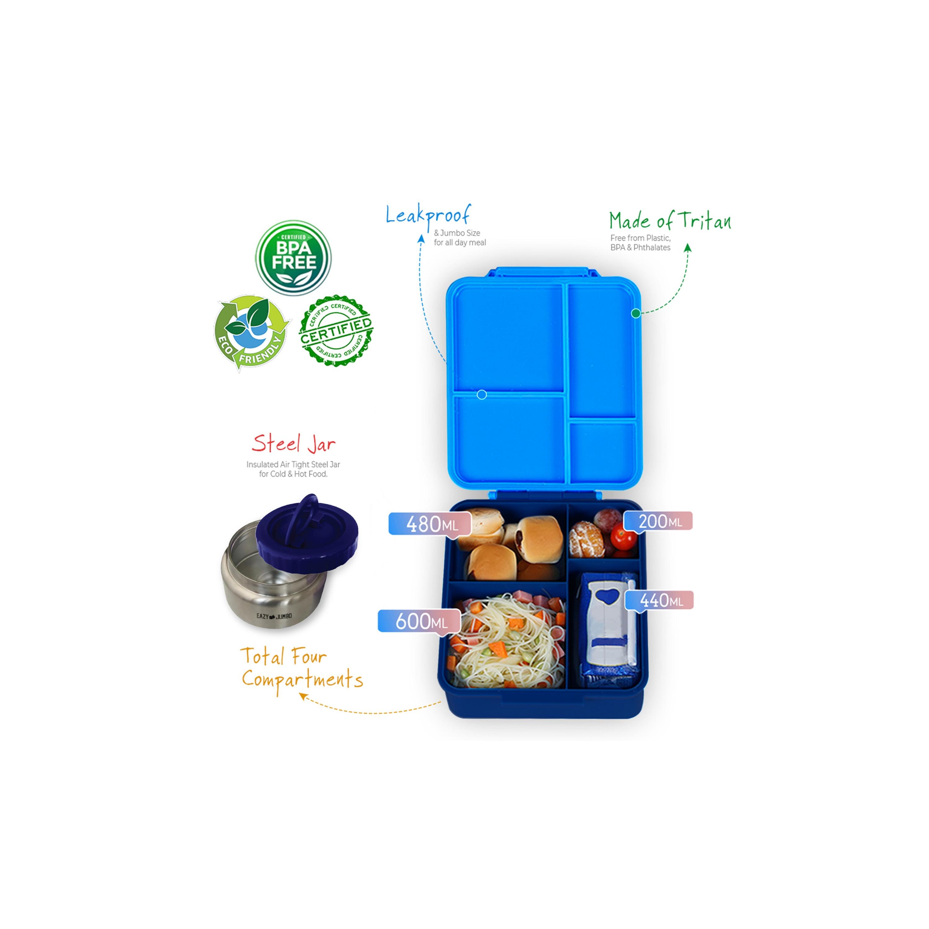 صندوق غداء بينتو جامبو مع حقيبة غداء وترمس وبرطمان غمس من إيزي كيدز-school-lunchessentials-lunchboxes-image-11