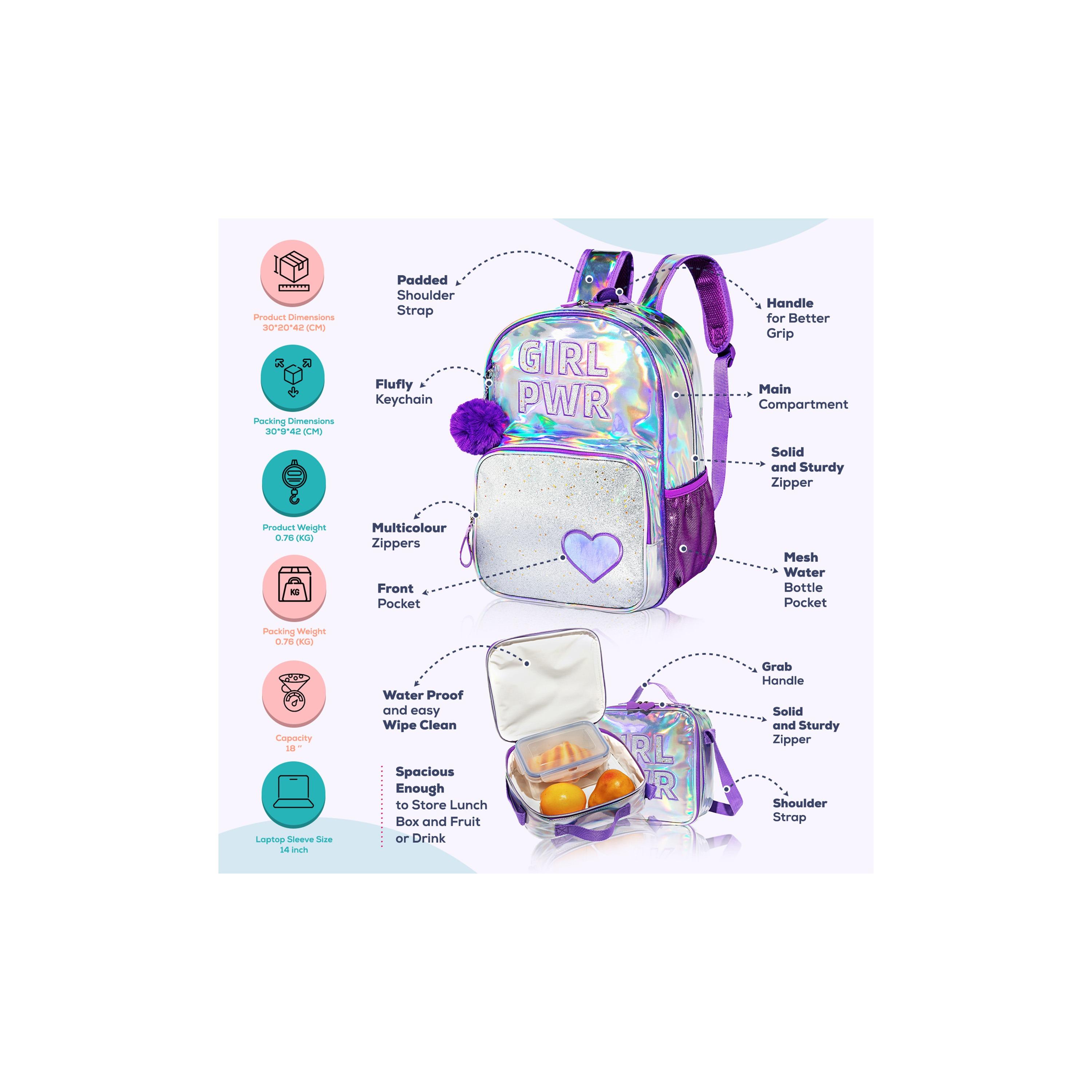Eazy Kids Set of 4 Girl Power Printed School Bag Set - 18 Inch-school-bagsandbackpacks-sets-image-16