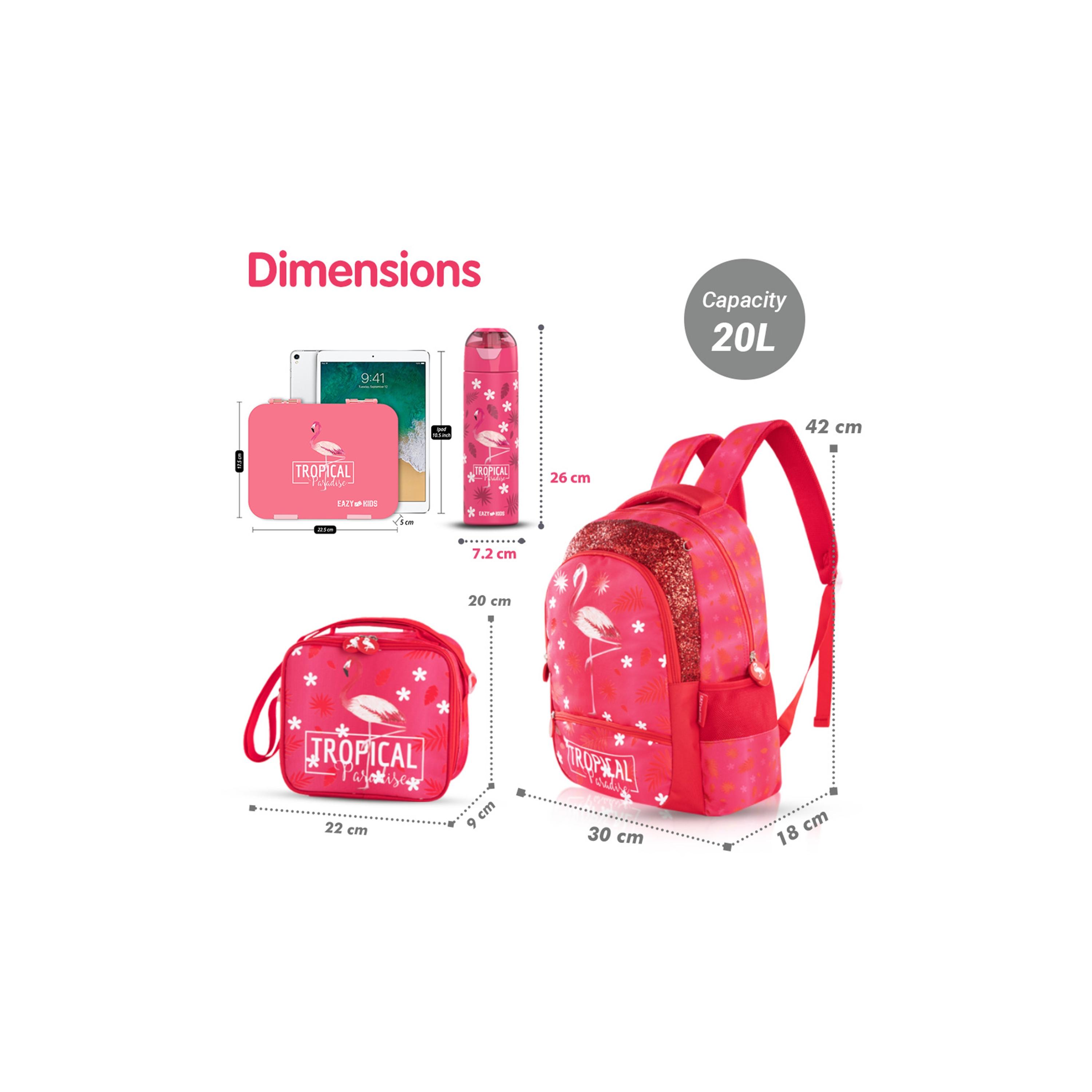 Eazy Kids Set of 5 Tropical Printed School Bag Set - Pink -  17 Inch-school-bagsandbackpacks-sets-image-18