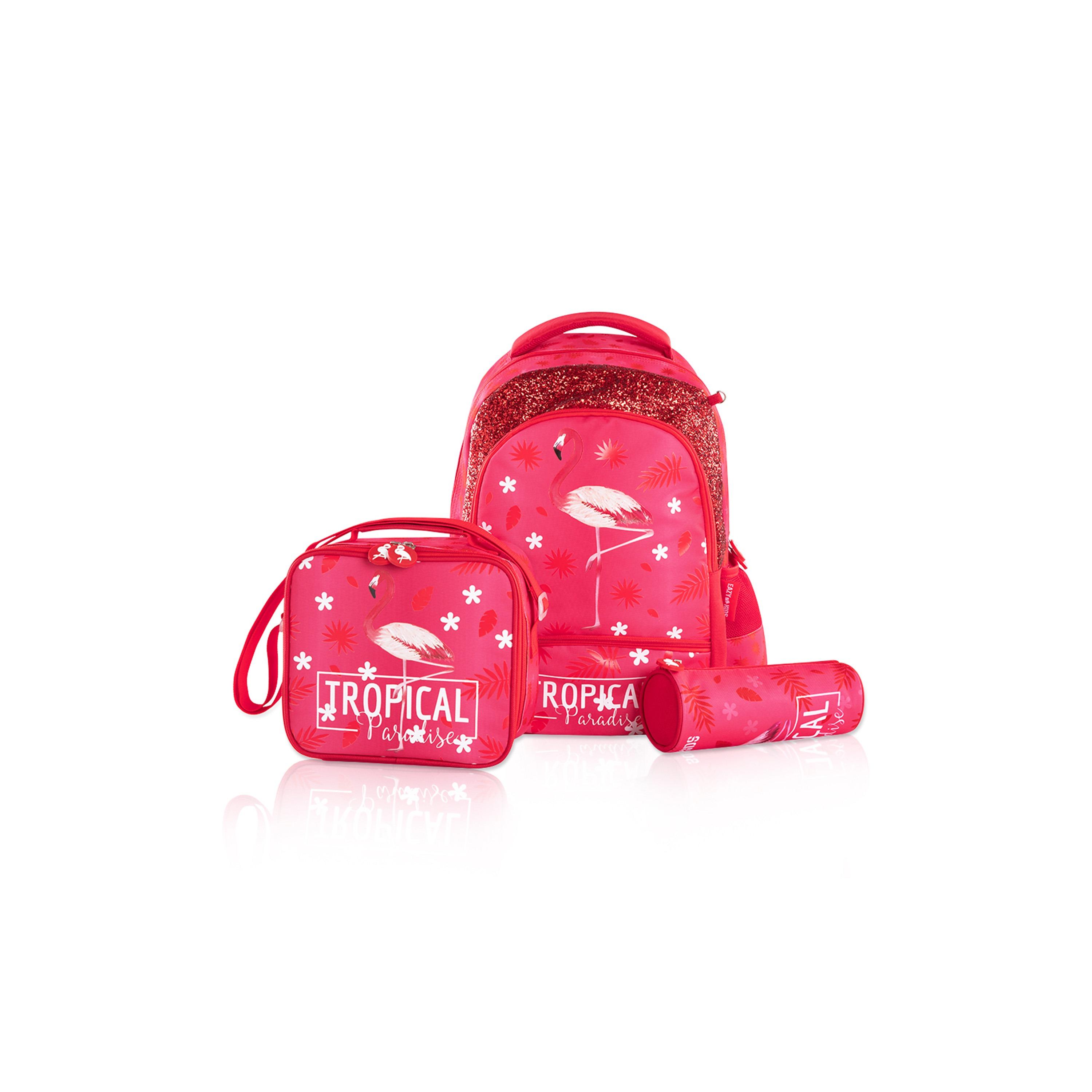 Eazy Kids Set of 5 Tropical Printed School Bag Set - Pink -  17 Inch-school-bagsandbackpacks-sets-image-2