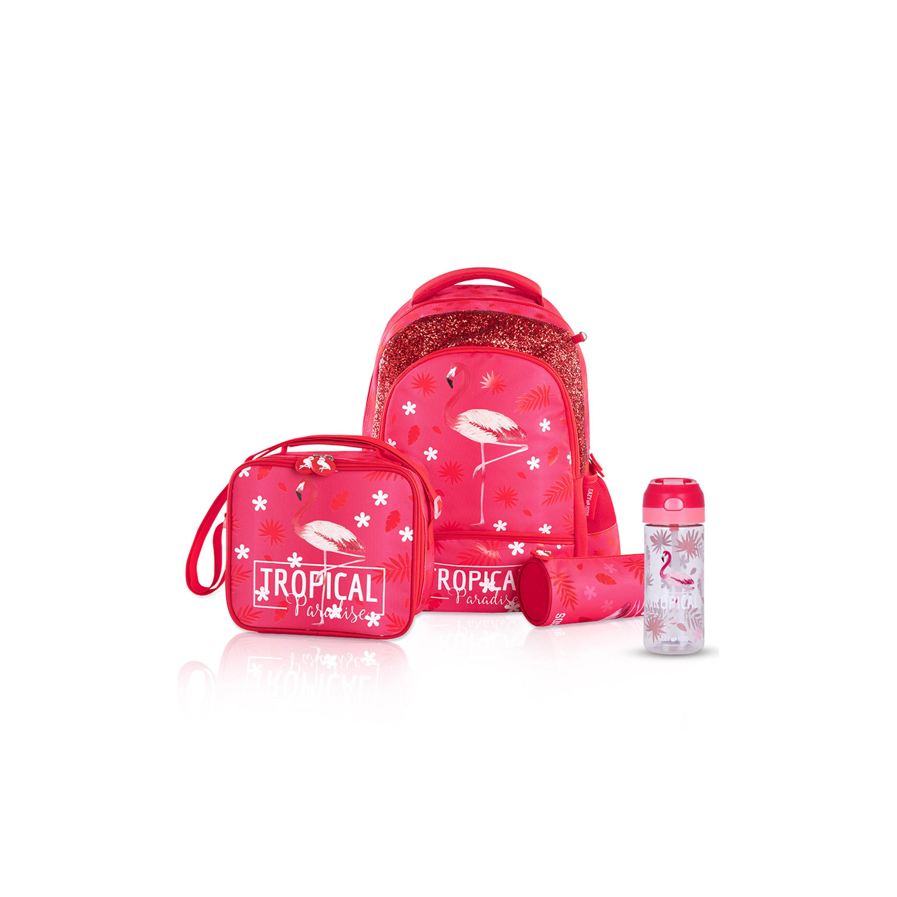 Eazy Kids Set of 4 Tropical Trolley School Bag Set -  Pink - 17 Inch-school-bagsandbackpacks-sets-image-1
