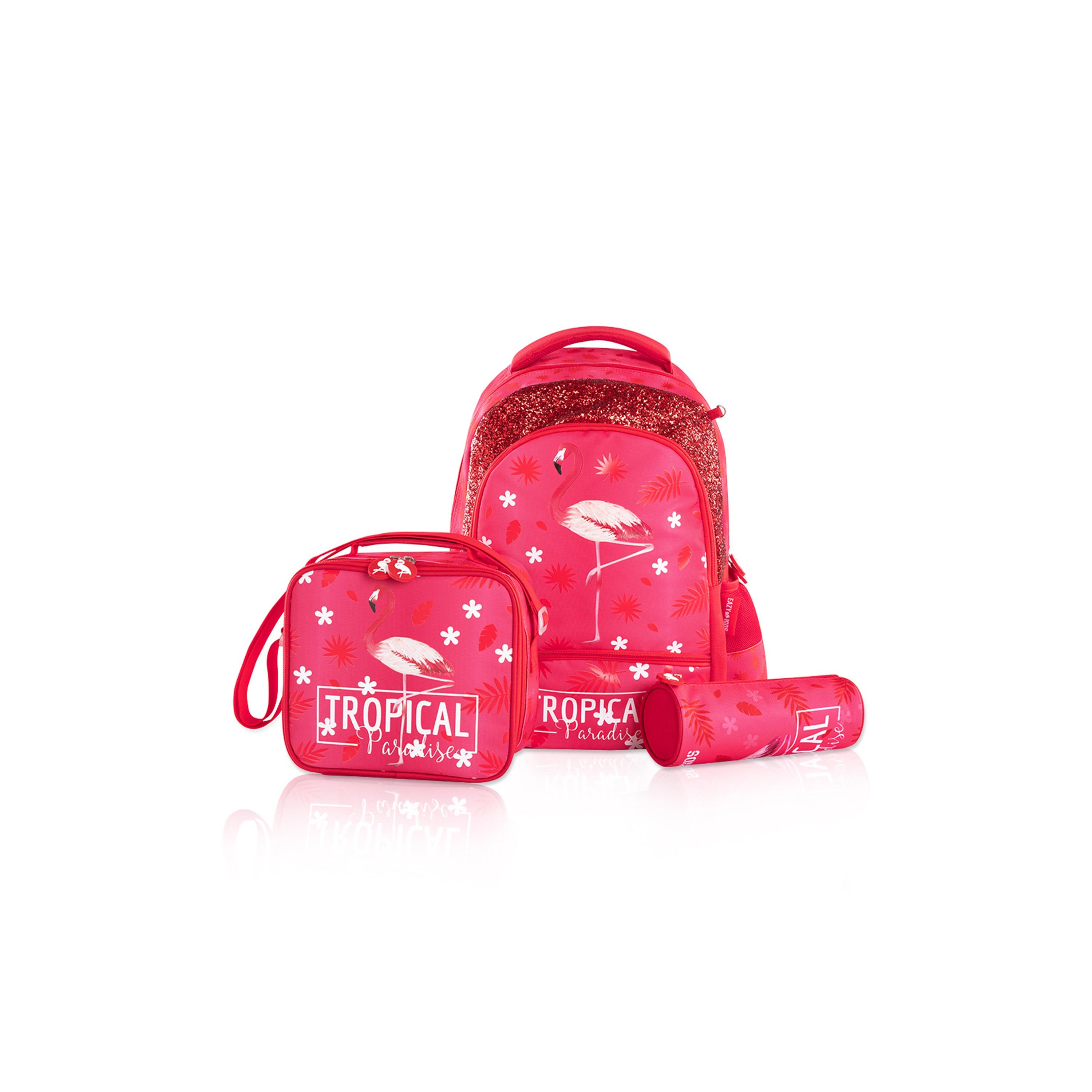 Eazy Kids Set of 4 Tropical Trolley School Bag Set -  Pink - 17 Inch-school-bagsandbackpacks-sets-image-11