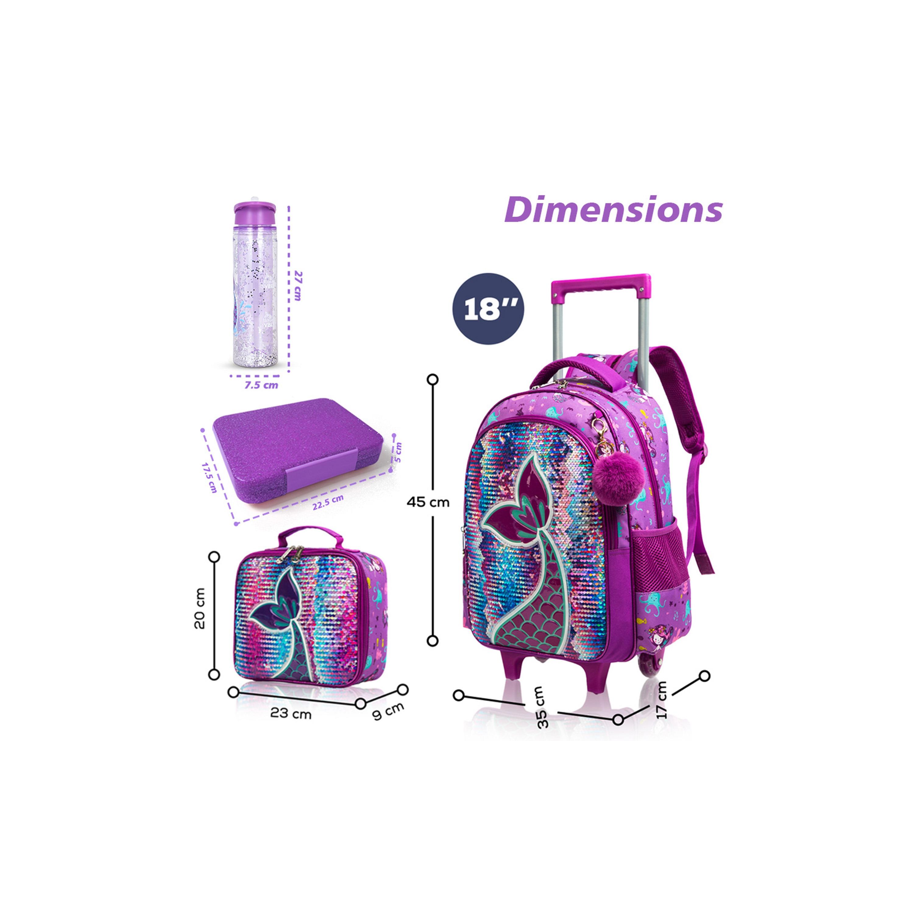 Eazy Kids Set of 5 Mermaid Printed Trolley School Bag Set -  Purple - 18 Inch-school-bagsandbackpacks-sets-image-11
