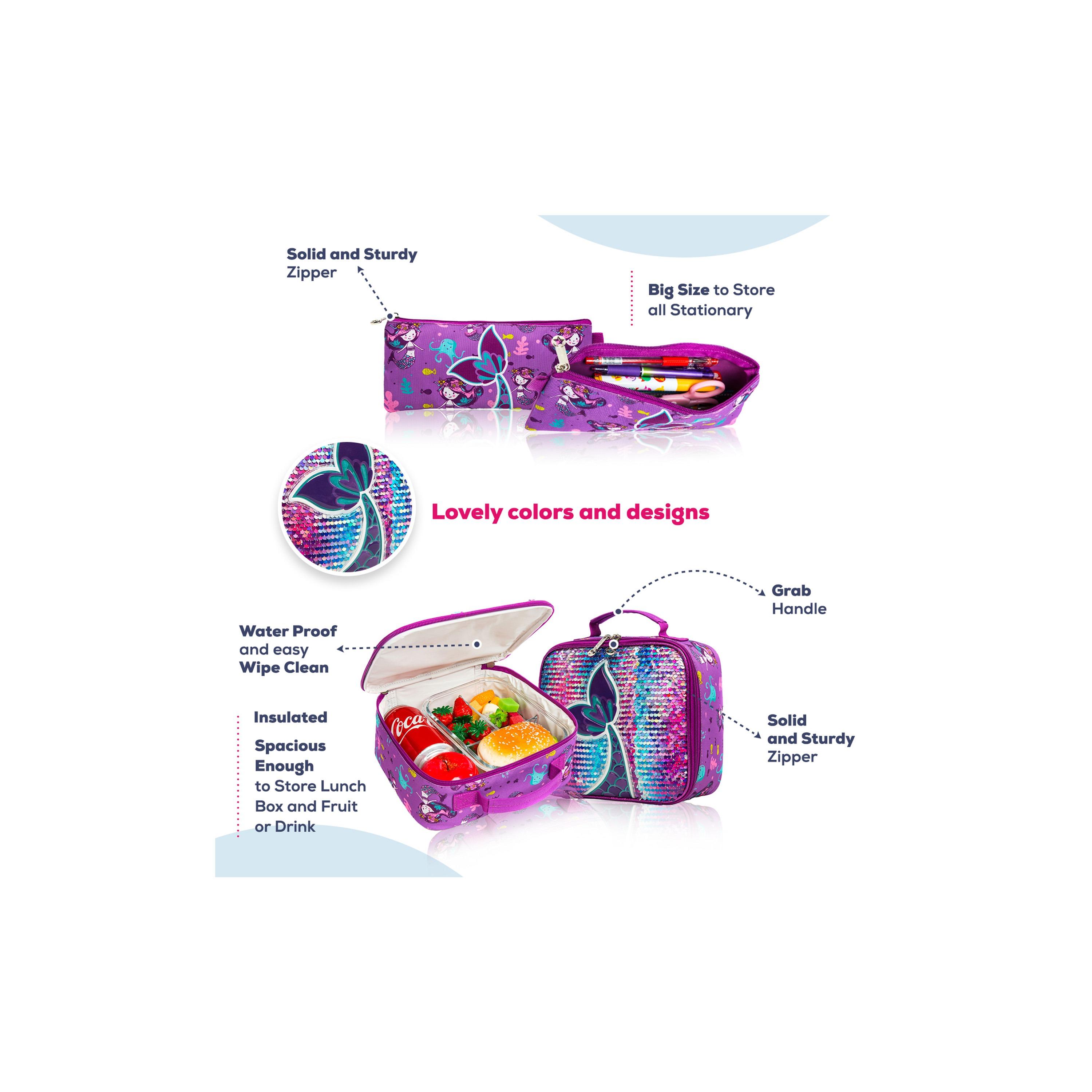 Eazy Kids Set of 5 Mermaid Printed Trolley School Bag Set -  Purple - 18 Inch-school-bagsandbackpacks-sets-image-8