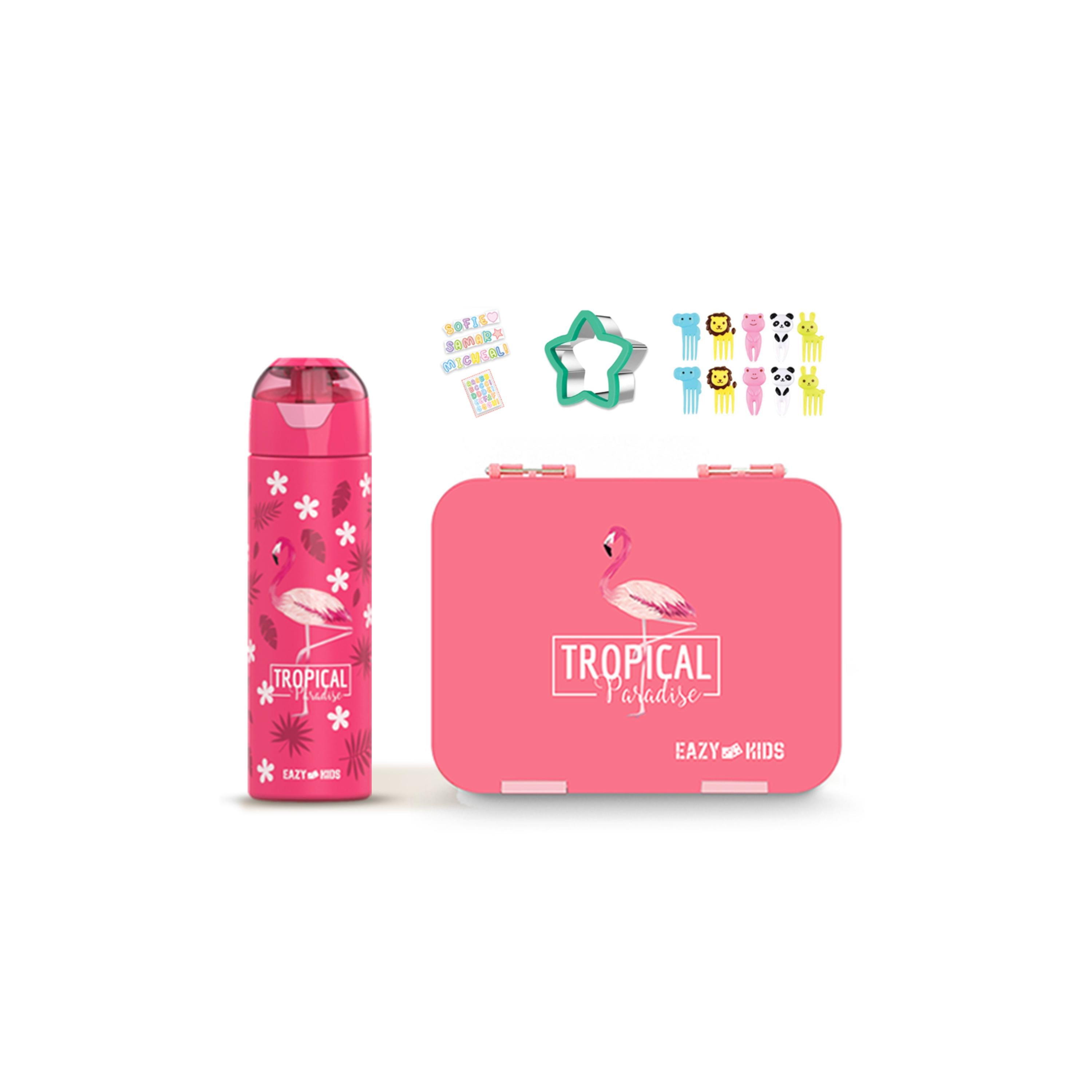 مجموعة صندوق غداء بينتو قابل للتحويل 6 و4 من إيزي كيدز - استوائي - وردي-school-lunchessentials-lunchboxes-image-1