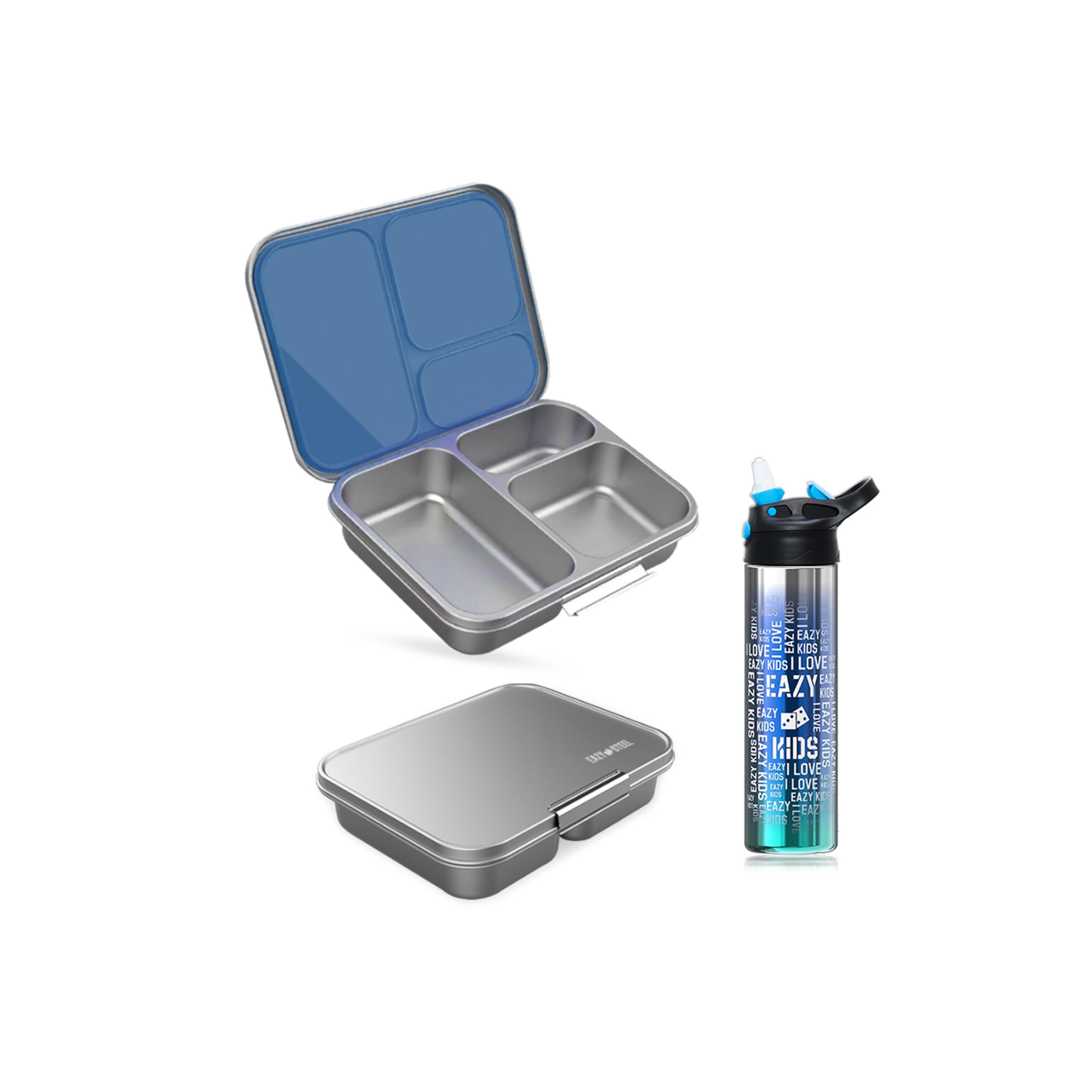 صندوق غداء بينتو من الستانلس ستيل 3 أقسام مع زجاجة ماء من إيزي كيدز - 530 مل-school-lunchessentials-lunchboxes-image-1