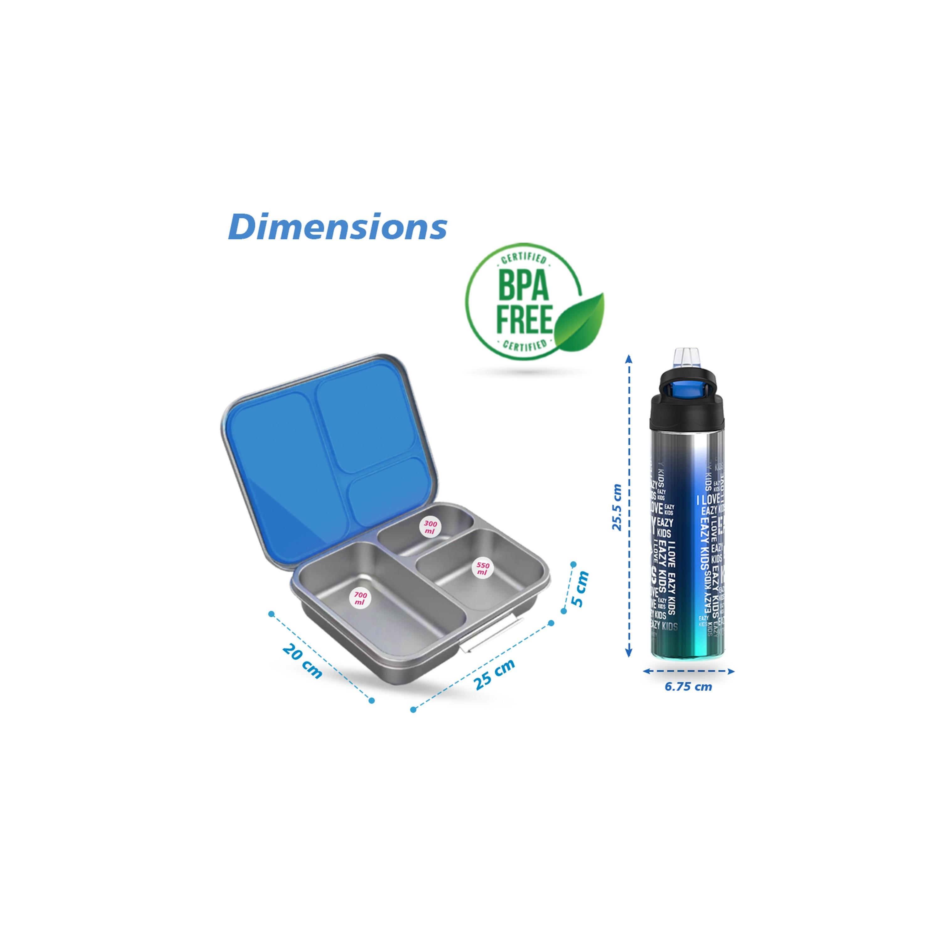 صندوق غداء بينتو من الستانلس ستيل 3 أقسام مع زجاجة ماء من إيزي كيدز - 530 مل-school-lunchessentials-lunchboxes-image-5