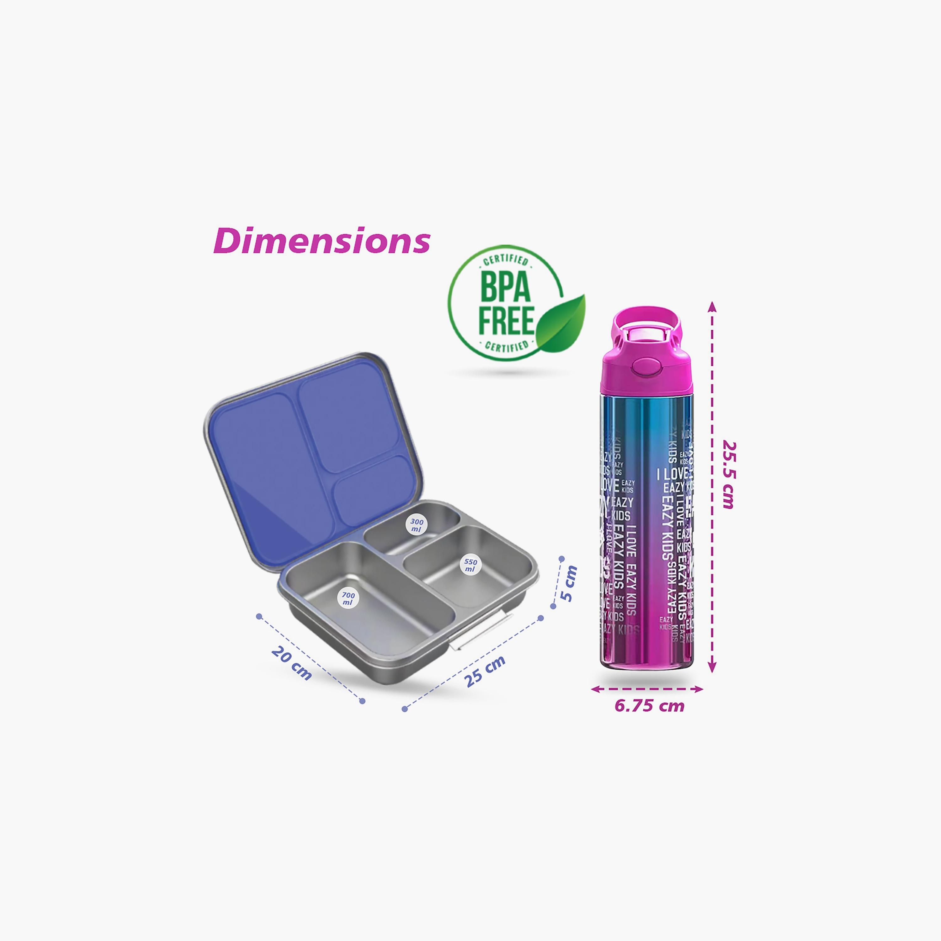 صندوق غداء بينتو من الستانلس ستيل 3 أقسام مع زجاجة ماء من إيزي كيدز - 530 مل-school-lunchessentials-lunchboxes-image-13