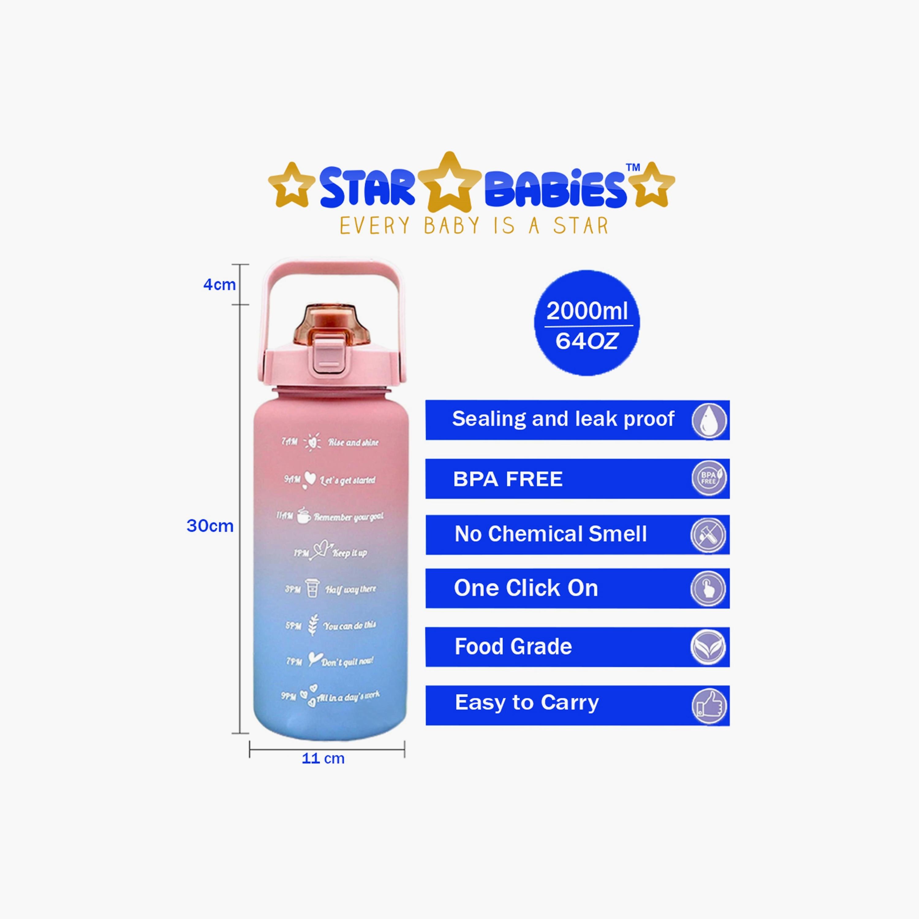 Star Babies Motivational Time Marker Leakproof BPA Free Water Bottle with Straw - 2000 ml-school-waterbottles-image-3
