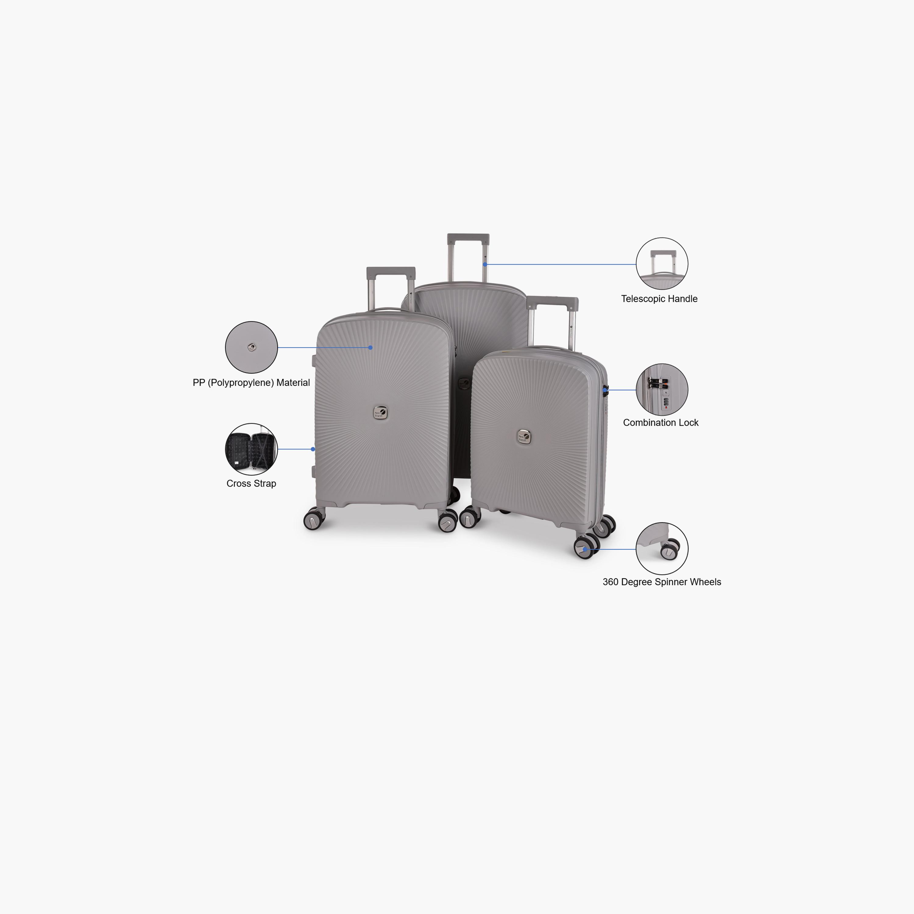 نيو ترافيل- طقم شنط سفر 3 شنط بولي بروبيلين بأربع عجلات دوارة مع قفل مركب | 168/3p-travel-luggagesandbags-luggage-image-5