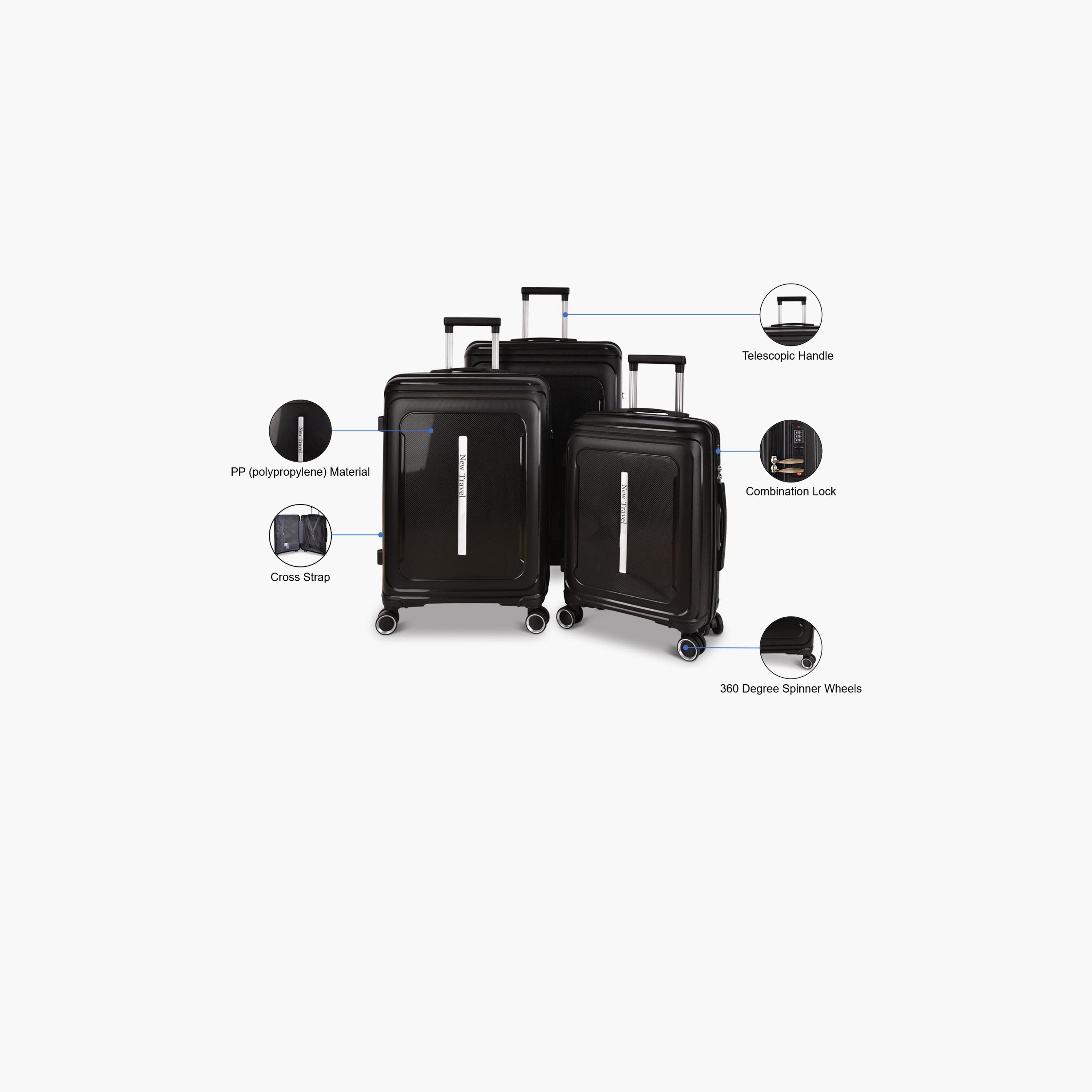 New Travel Set of 3 Polypropylene Hardcase 4-Wheeler Spinner Trolley Bag with Combination Lock | PP03/3P-travel-luggagesandbags-luggage-image-5
