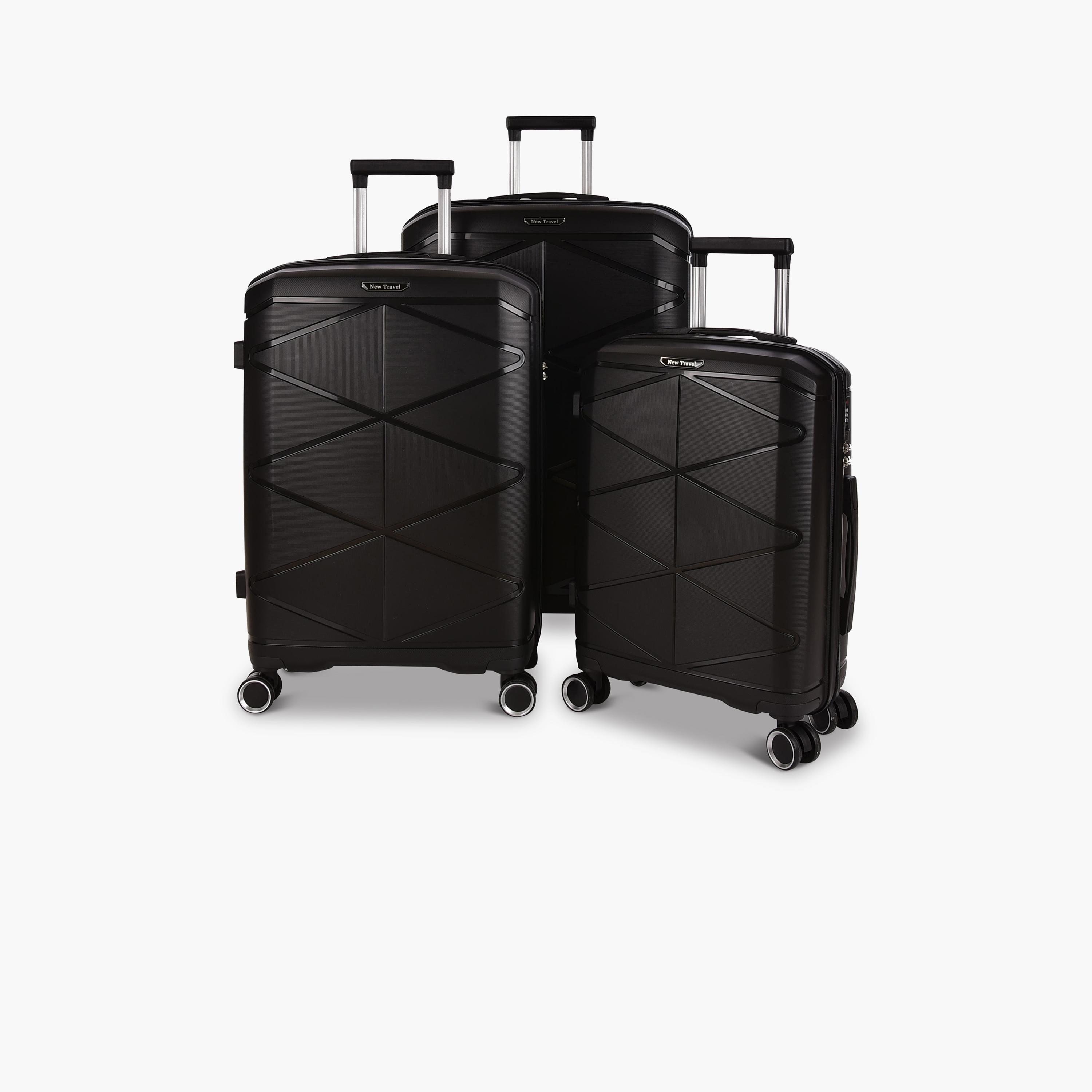 New Travel Set of 3 Polypropylene Hardcase 4-Wheeler Spinner Trolley Bag with Combination Lock | PP04/3P-travel-luggagesandbags-luggage-image-1