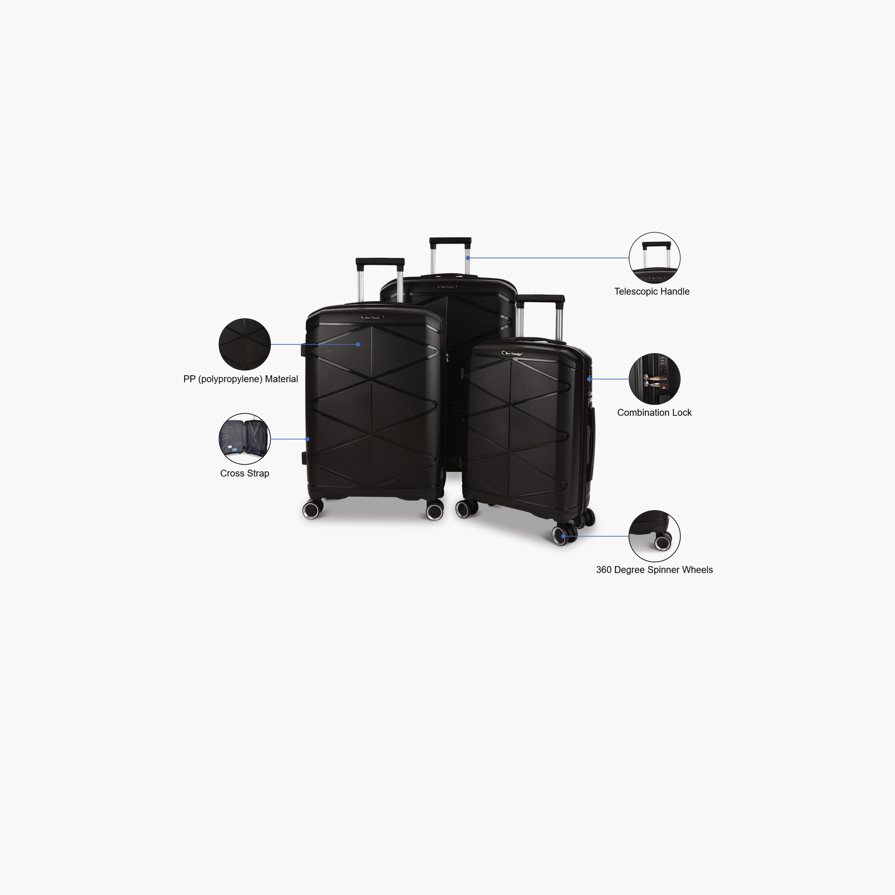New Travel Set of 3 Polypropylene Hardcase 4-Wheeler Spinner Trolley Bag with Combination Lock | PP04/3P-travel-luggagesandbags-luggage-image-5