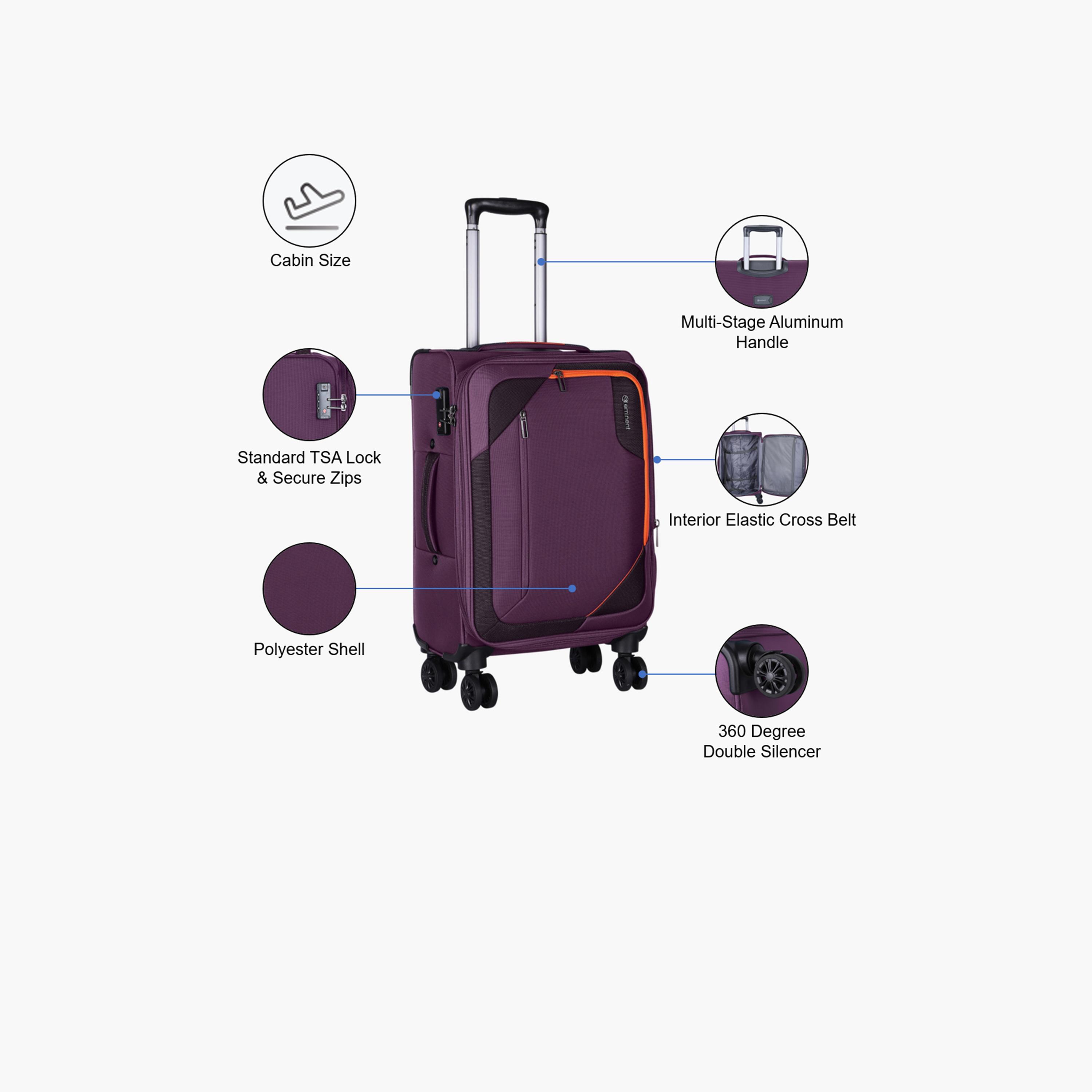 Eminent 51 CM Cabin Polyester Soft Case 4-Wheeler Spinner Trolley Bag with TSA Lock | E765SZ-20-travel-luggagesandbags-luggage-image-3