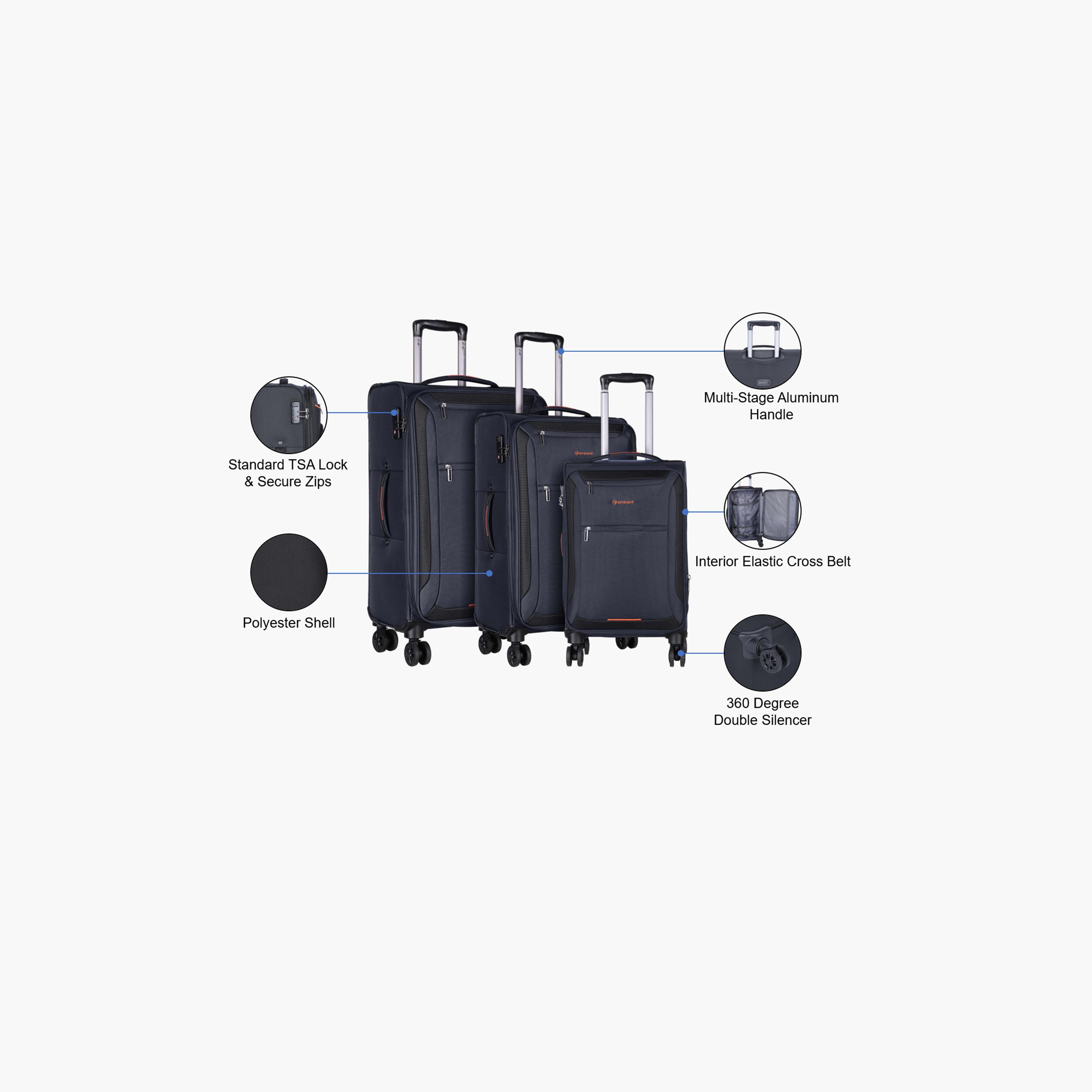 Eminent Set of 3 Soft Case 4-Wheeler Spinner Trolley Bag with TSA Lock | E751SZ-3-travel-luggagesandbags-luggage-image-2
