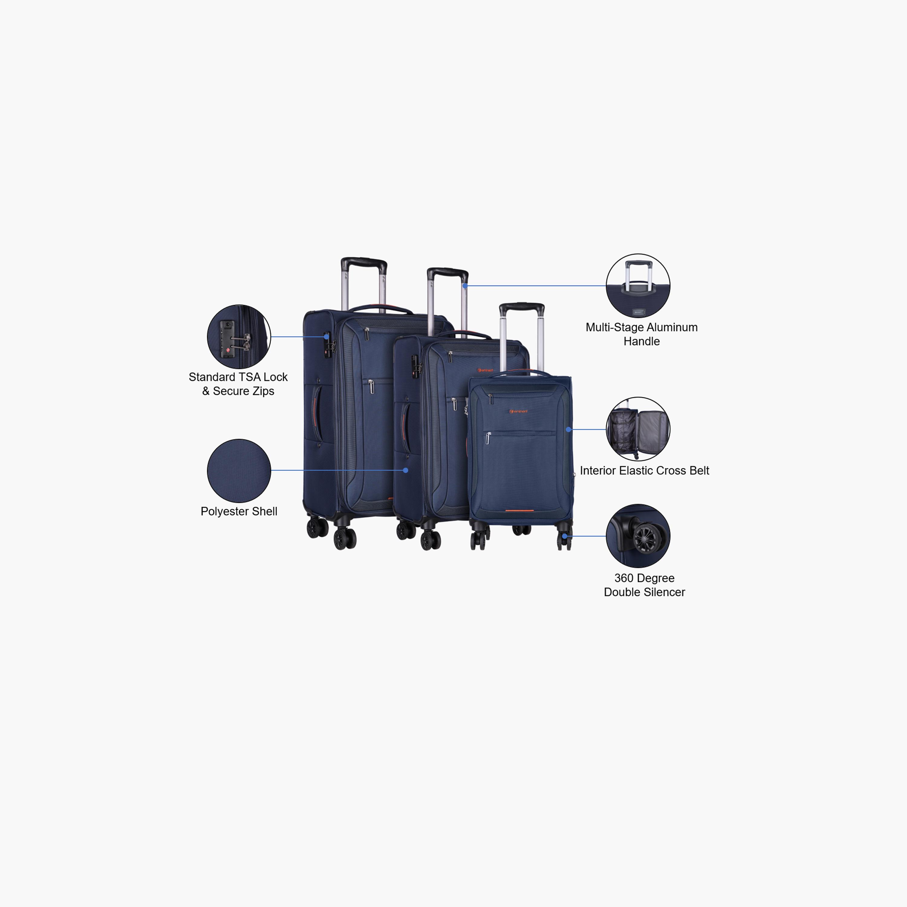 Eminent Set of 3 Soft Case 4-Wheeler Spinner Trolley Bag with TSA Lock | E751SZ-3-travel-luggagesandbags-luggage-image-2