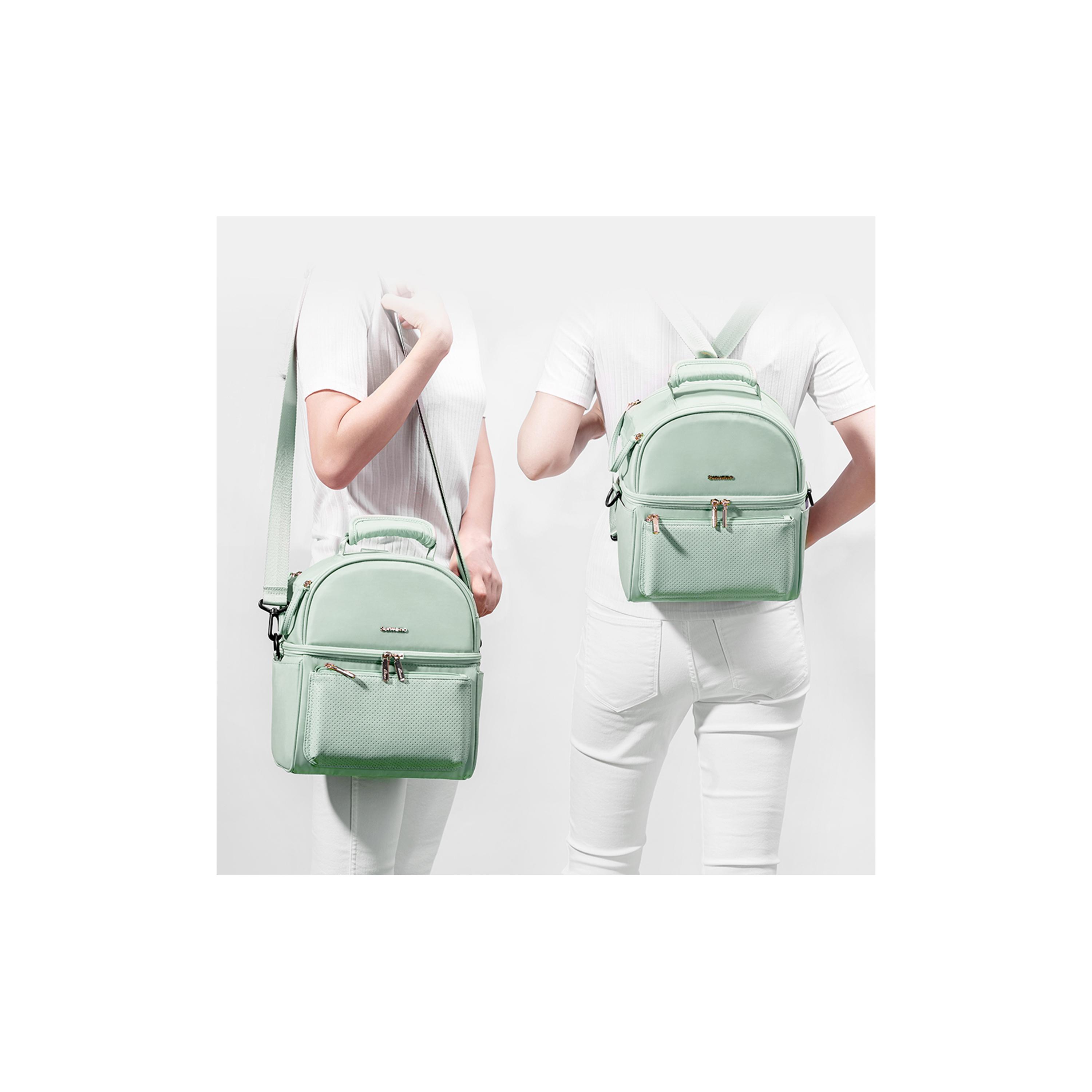 حقيبة غداء معزولة مع صندوق حراري ومجموعة أكياس ثلج مكونة من 4 قطع من صنفينو - قرش - أخضر-school-lunchessentials-lunchbags-image-1