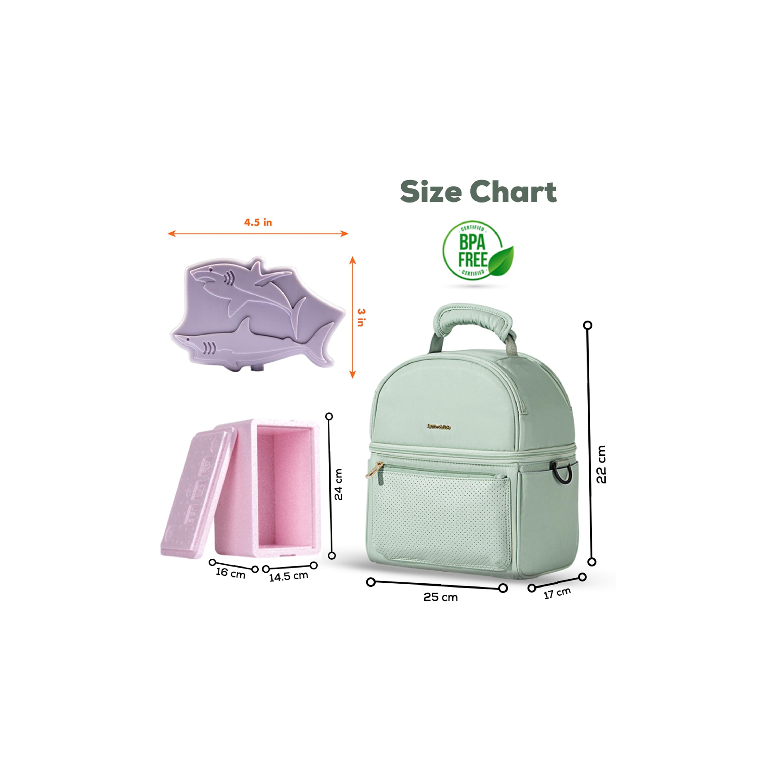 حقيبة غداء معزولة مع صندوق حراري ومجموعة أكياس ثلج مكونة من 4 قطع من صنفينو - قرش - أخضر-school-lunchessentials-lunchbags-image-5