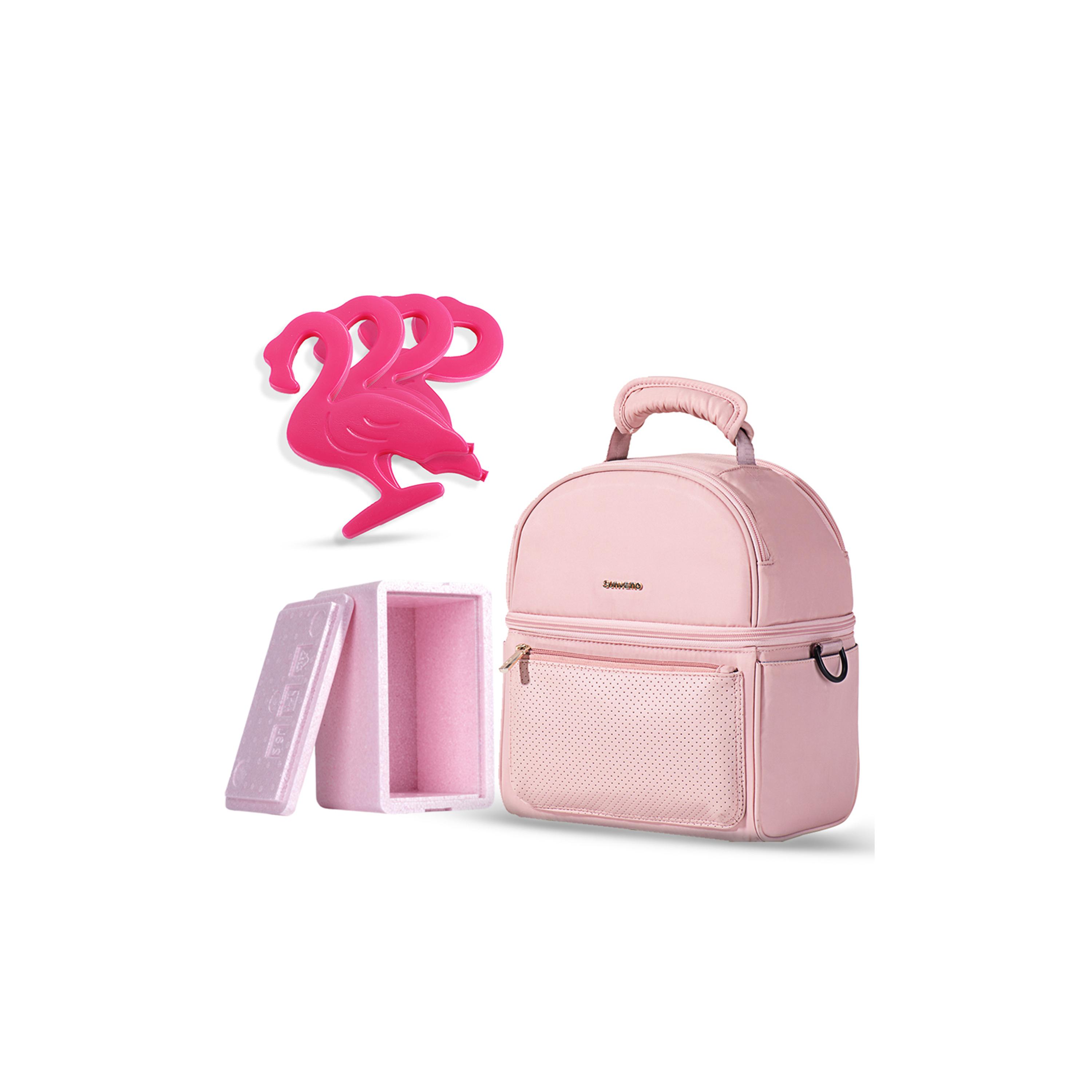 Sunveno Insulated Lunch Bag with Thermo Box & 4-Piece Ice Pack Set - Flamingo - Pink-school-lunchessentials-lunchbags-image-1