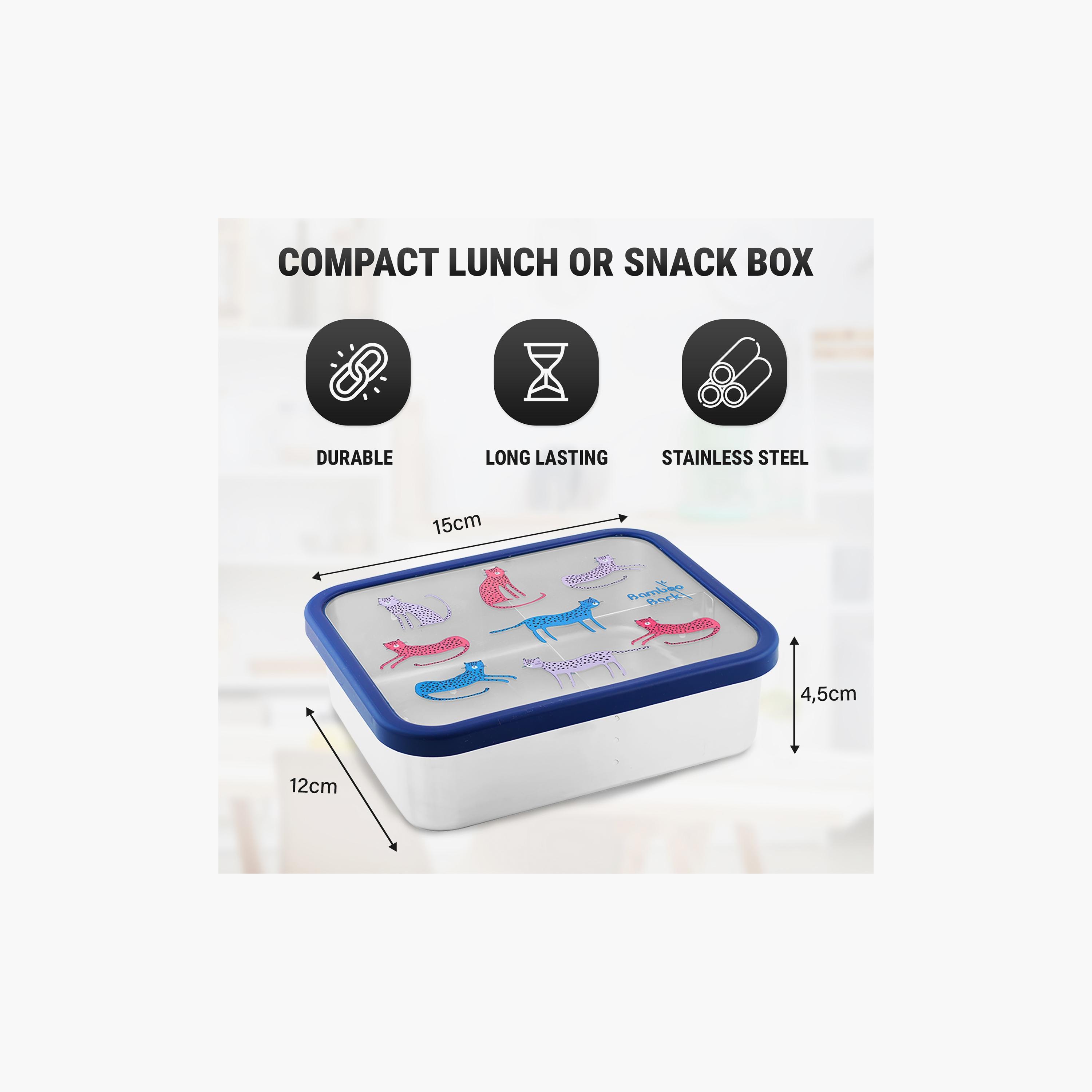 Bamboo Bark 3 Compartment Stainless Steel Lunch Box - Leopard - White-school-lunchessentials-lunchboxes-image-2